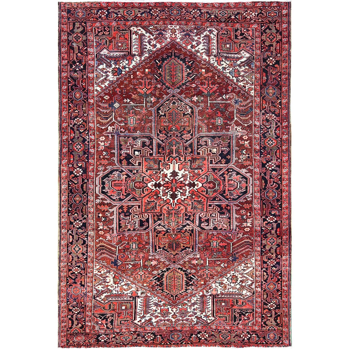 8'X12'2" Rosewood Red Wool Hand Knotted Antique Zoroastrian Heris Rug