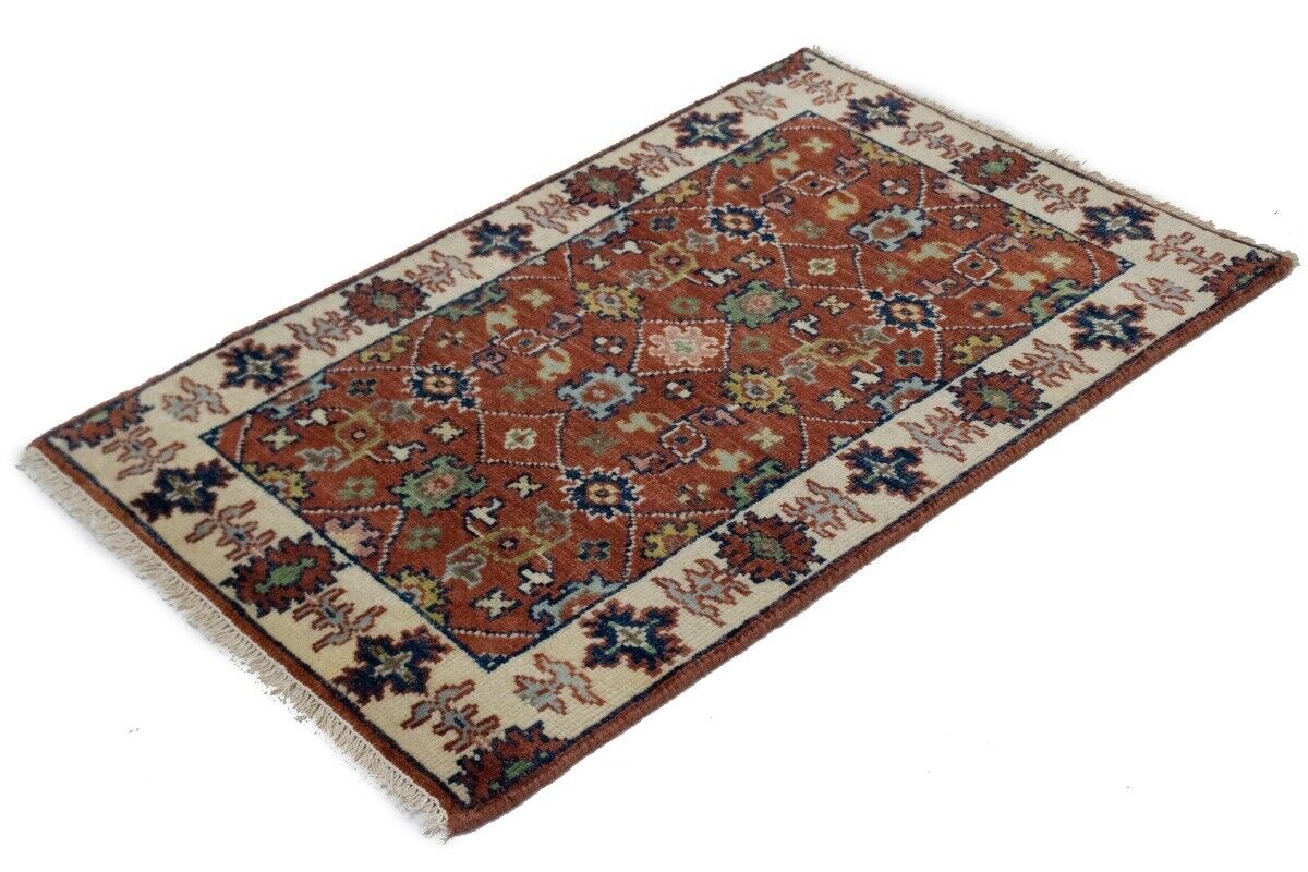 Small Hand-Knotted Floral Area Rug Oriental