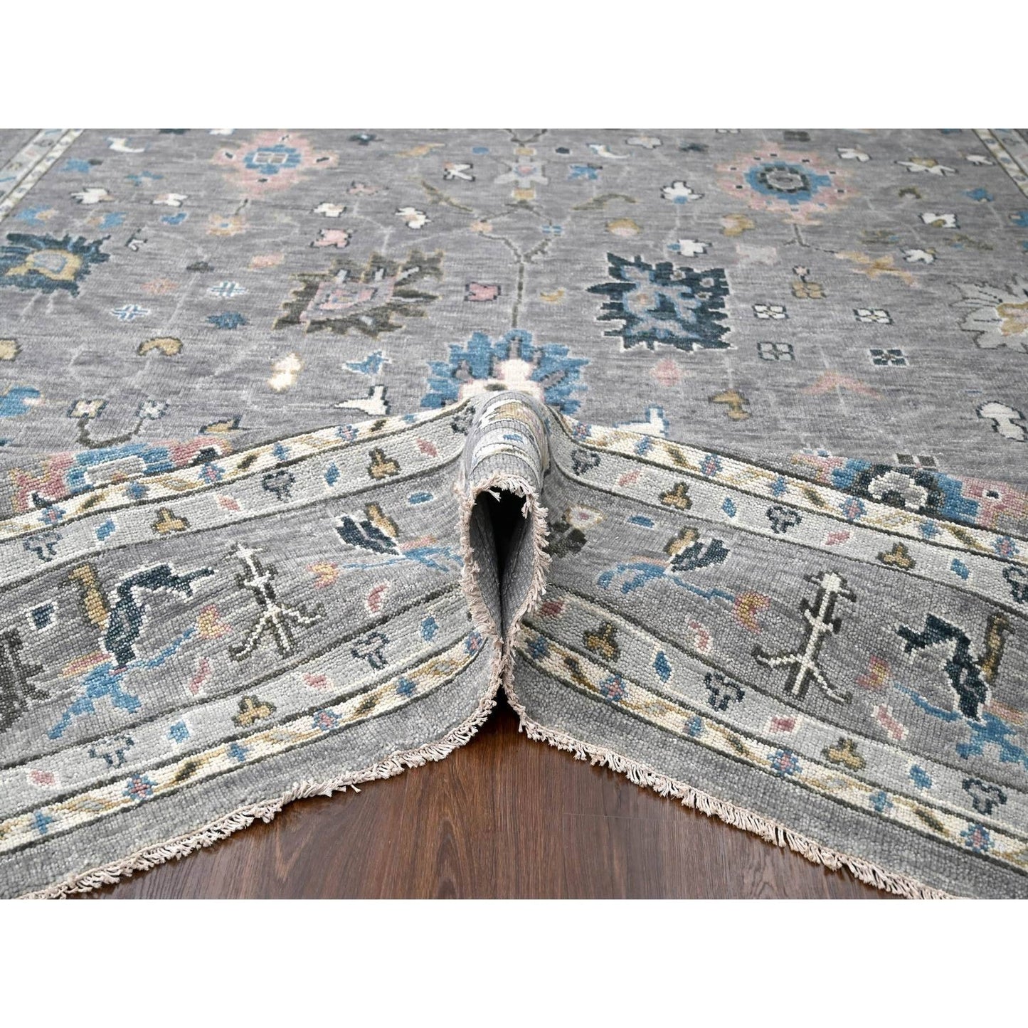 12'X17'10" Light Gray Oushak Wool Hand Knotted Oversize Oriental Rug
