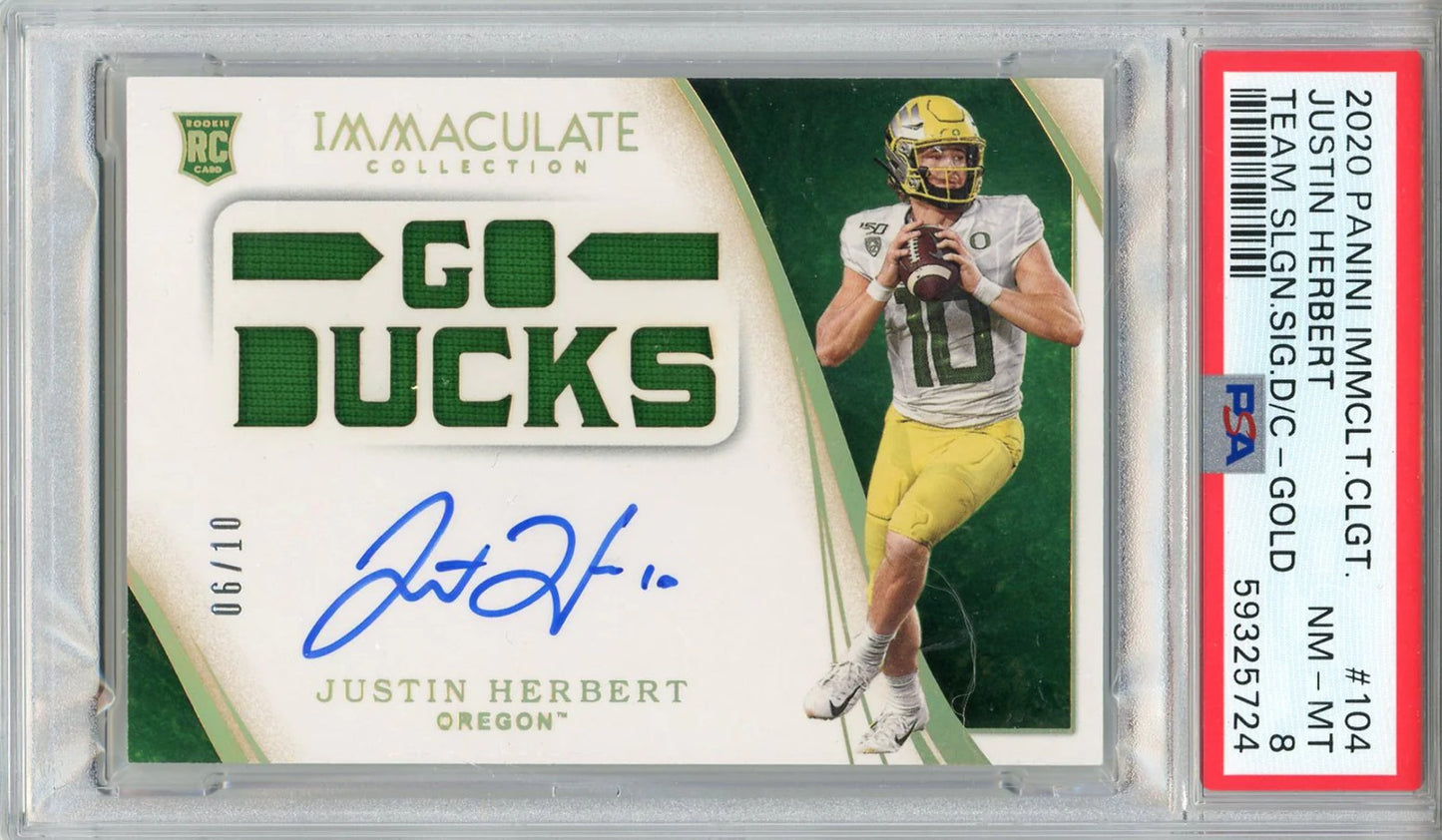 Justin Herbert Autographed 2020 Panini Immaculate Collegiate Team Slogan Emerald