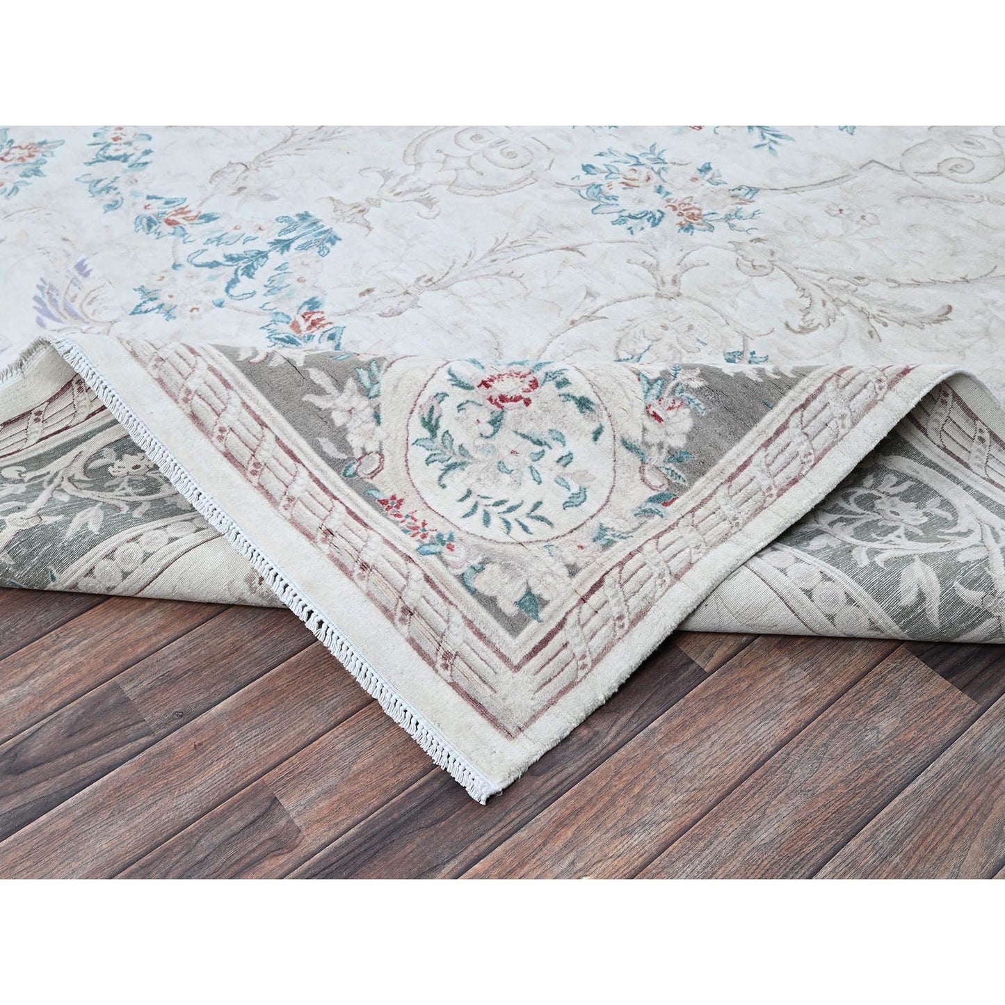 9'X11'9" White Aubusson Design Zoroastrian 300 Kpsi Wool Hand Knotted Rug