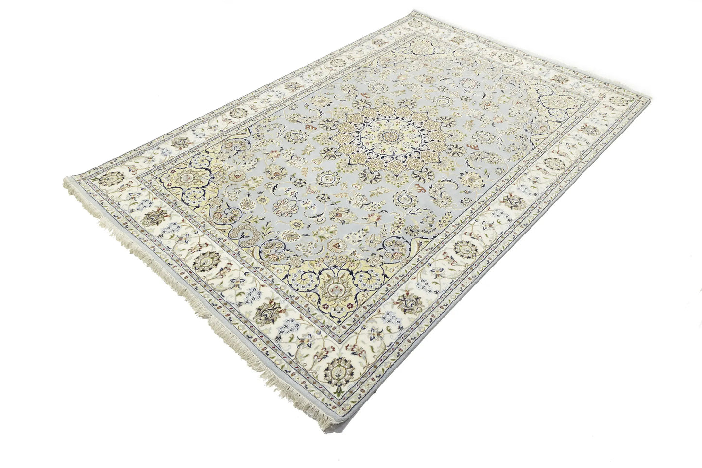 Handmade Indo-Nain Wool Rug Classic Floral