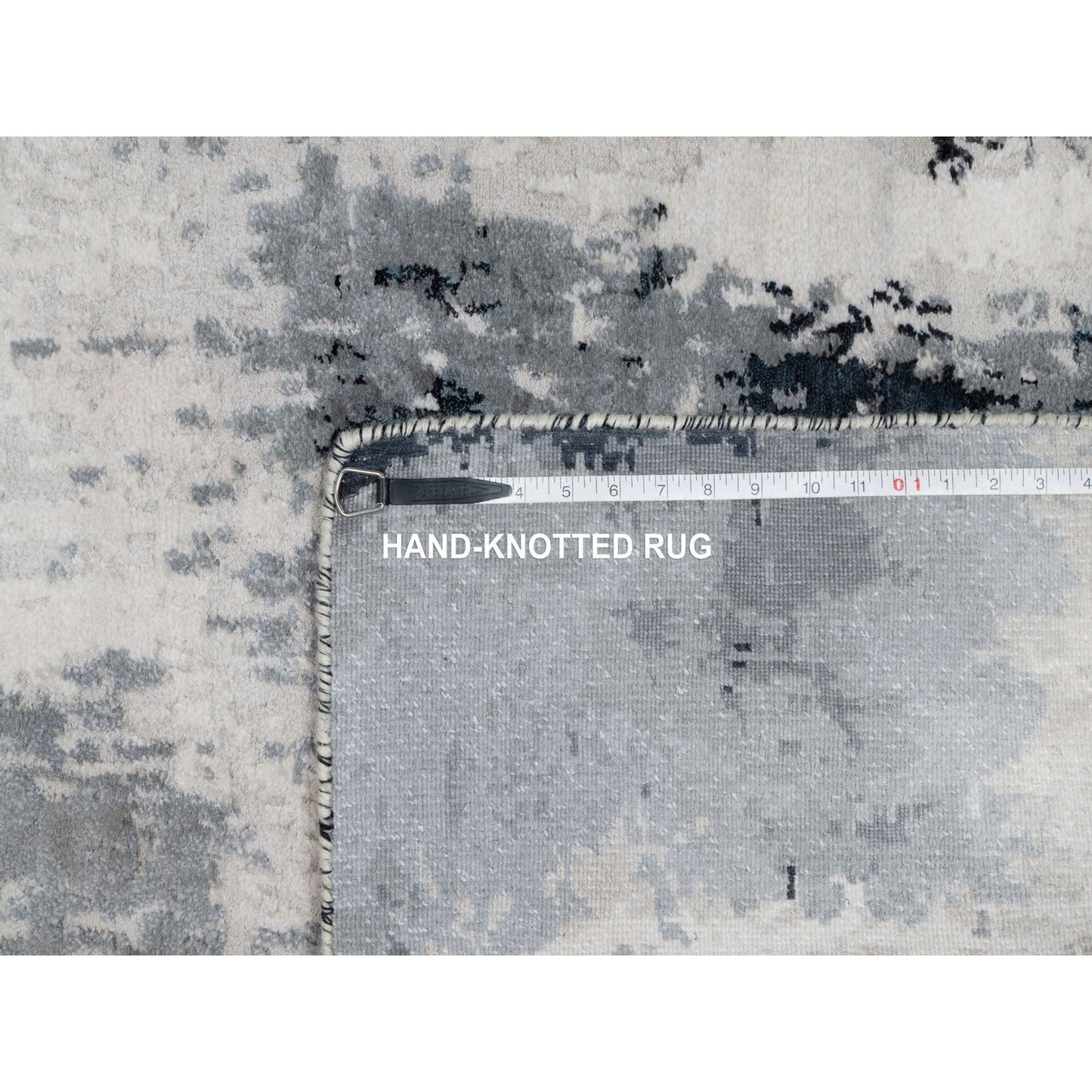 3'1"X5'3" Black Abstract Design Wool And Silk Hand Knotted Oriental Rug