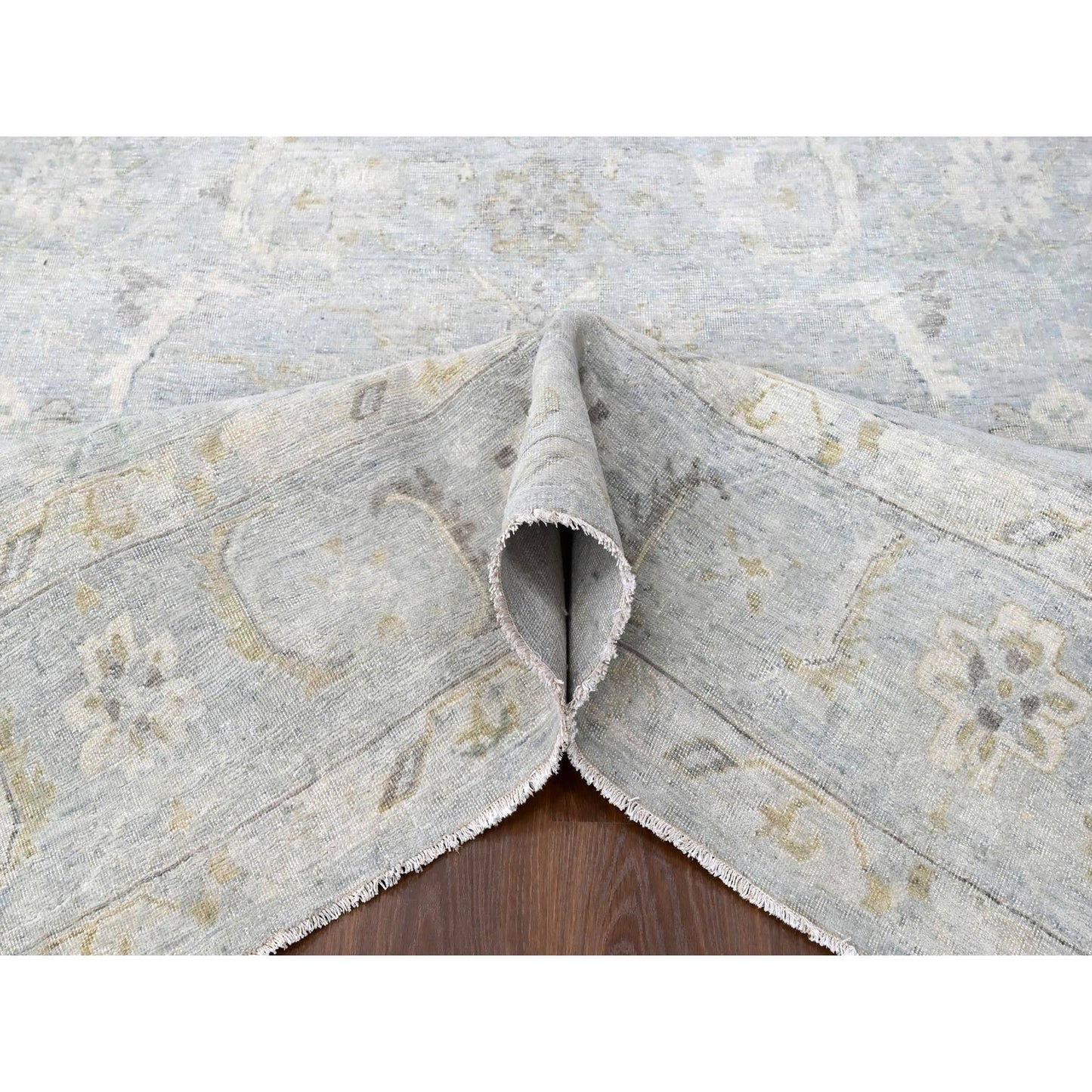 9'X12'2" Gray Antiqued Ziegler Mahal Design Pure Wool Hand Knotted Rug