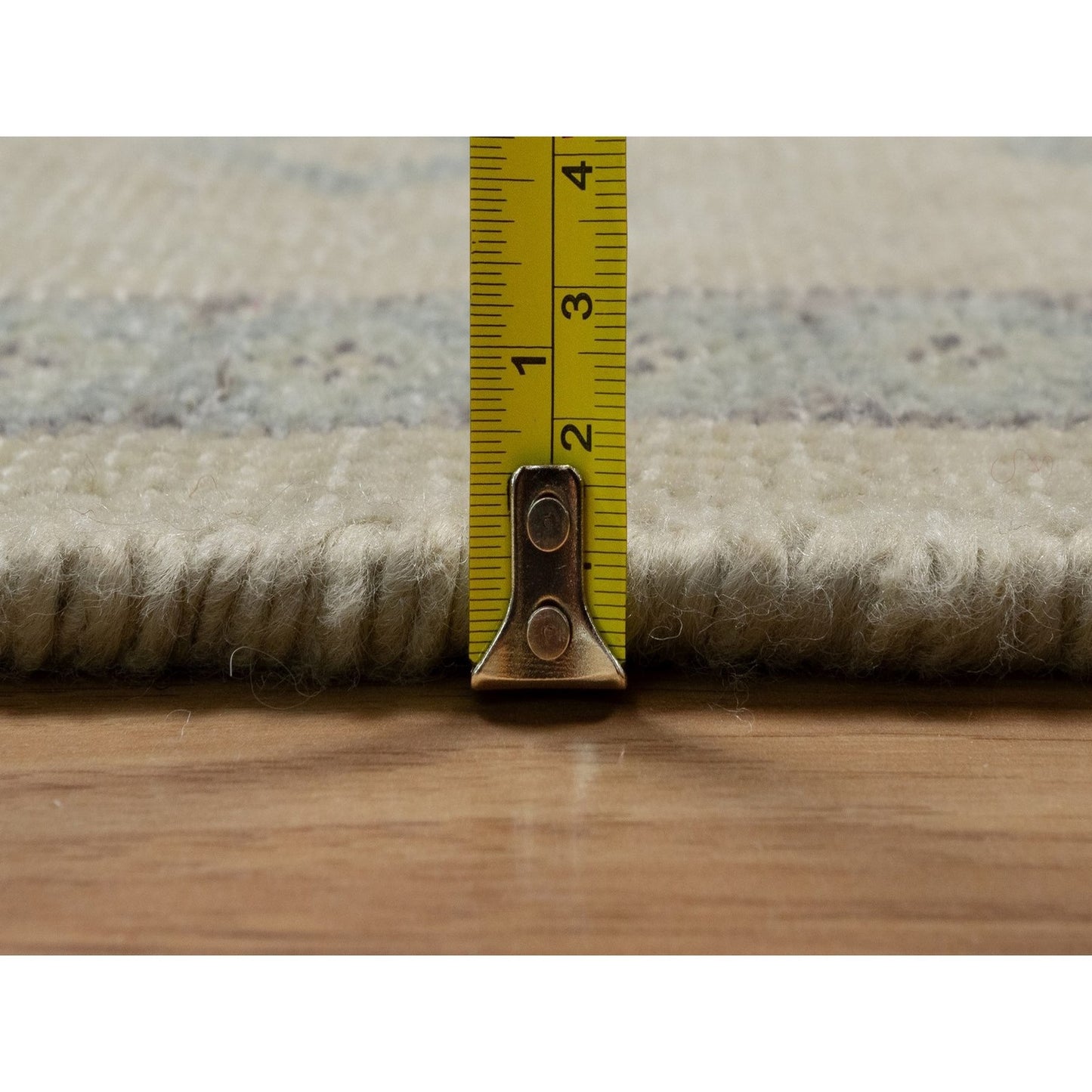 9'X12' Ivory Zero Pile Box Design Tribal With Motifhand Knotted Wool Rug