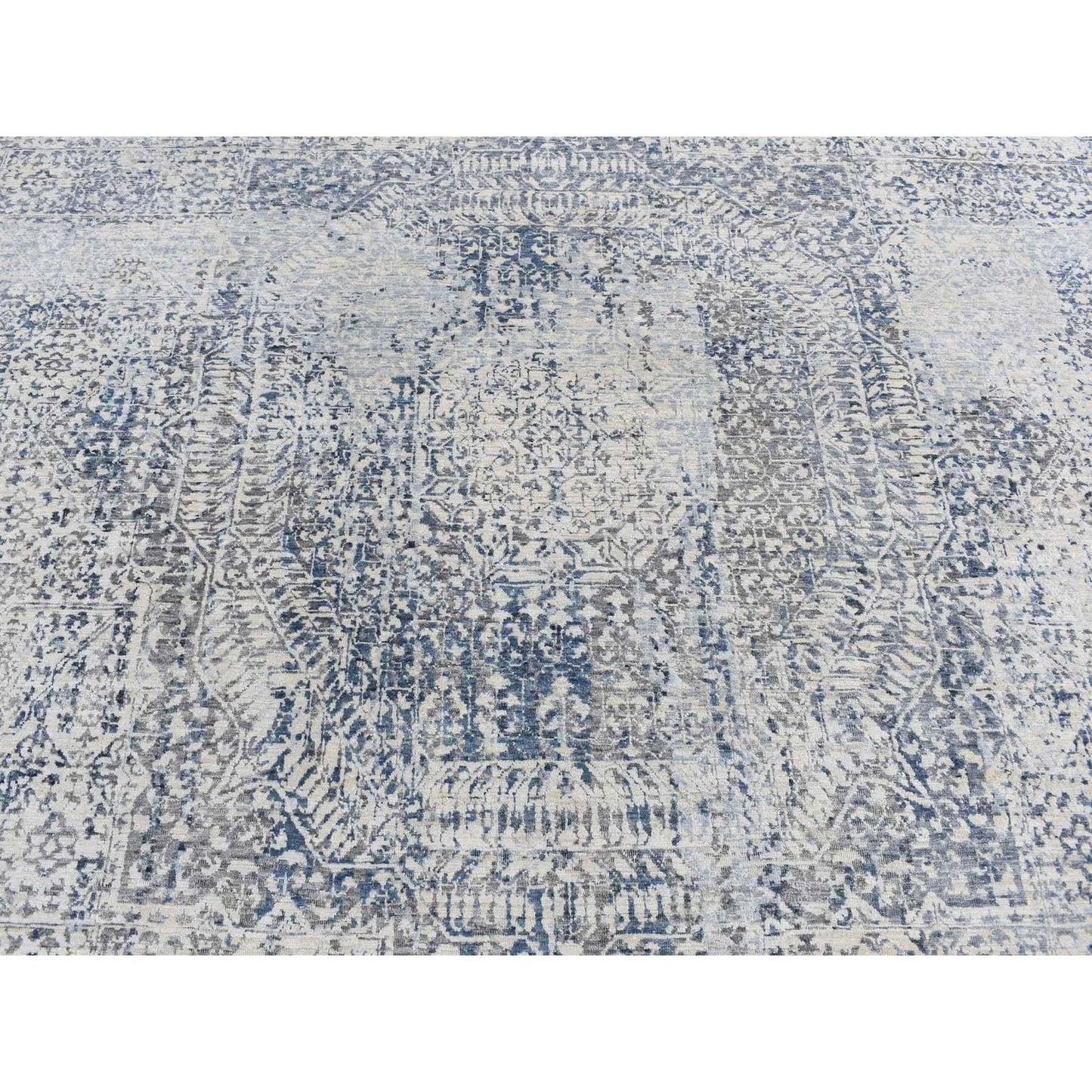 8'3"X10'2" Gray Silk Broken And Erased Design Vintage Hand Knotted Rug