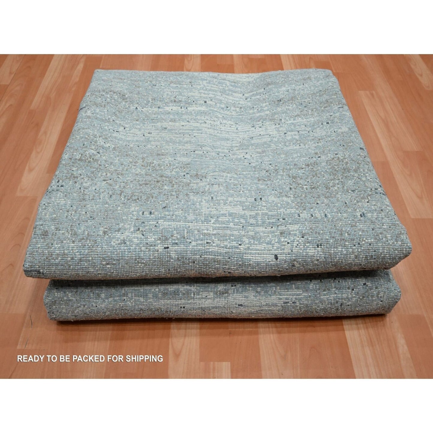 8'X10'1" Blue Horizontal Ombre Design Wool And Pure Silk Hand Knotted Rug