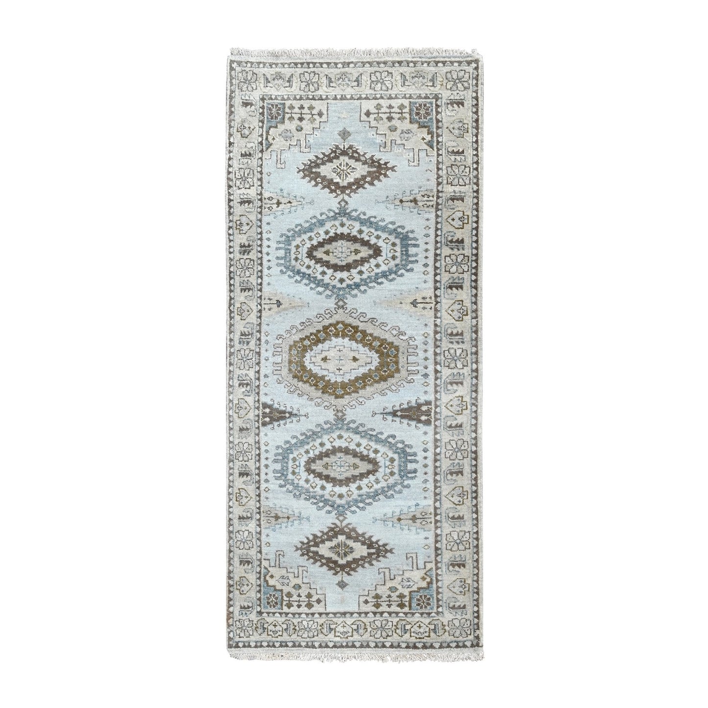 2'7"X5'10" Smoke Gray Zoroastrian Village Wool Hand Knotted Runner Rug