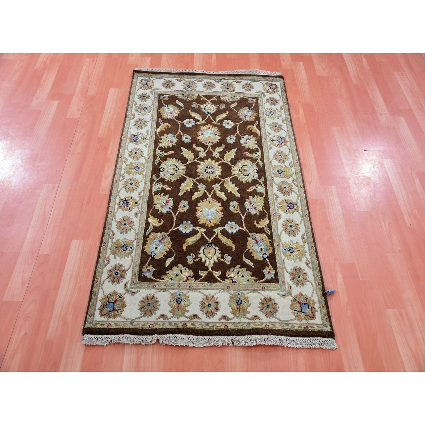 3'X5'1" Breen Brown Rajasthan Hand Knotted Wool And Silk Oriental Rug
