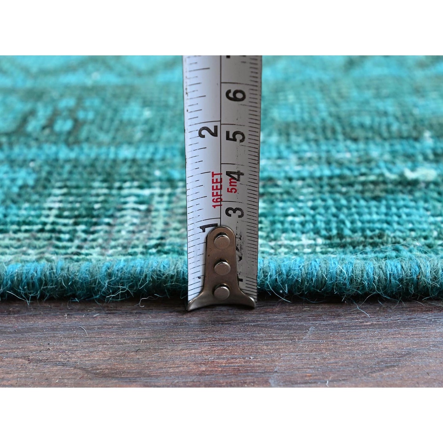 5'5"X8'3" Teal Overdyed Vintage Zoroastrian Heris Hand Knotted Wool Rug