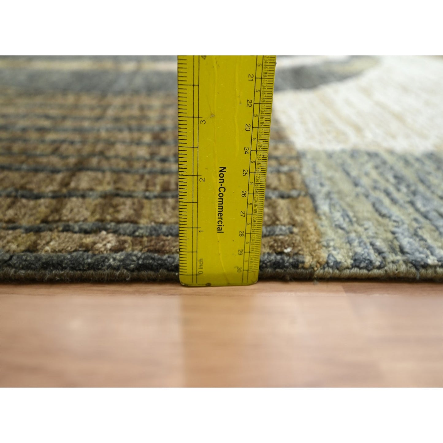 10'X14' Gray With Brown Hand Knotted Abstract Geometric Pattern Wool Rug