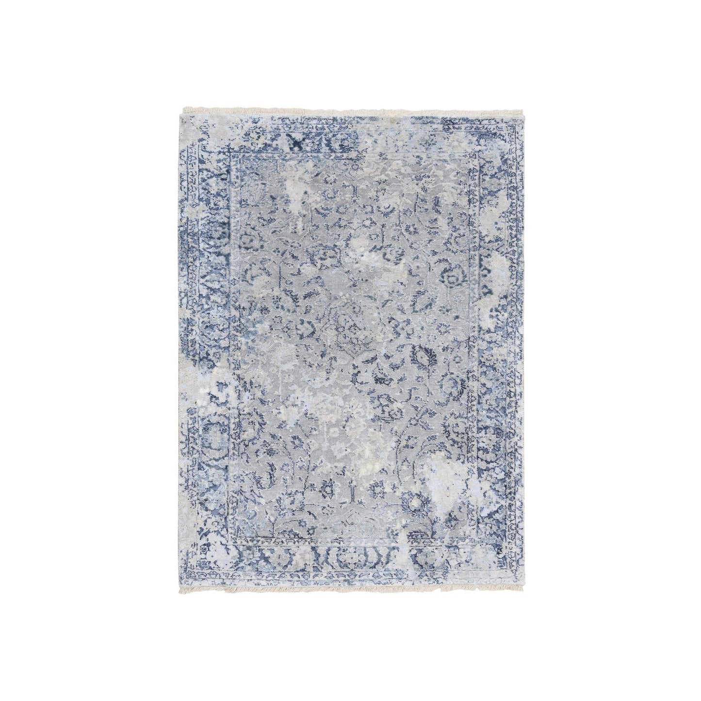 3'2"X4'10"Wool With Pure Silk Hand Knotted Gray Broken Kishoon Design Rug