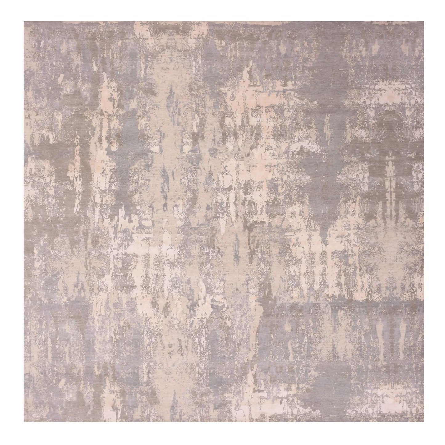 10'X10' Gray Modern Abstract Design Hand Knotted Wool And Silk Square Rug