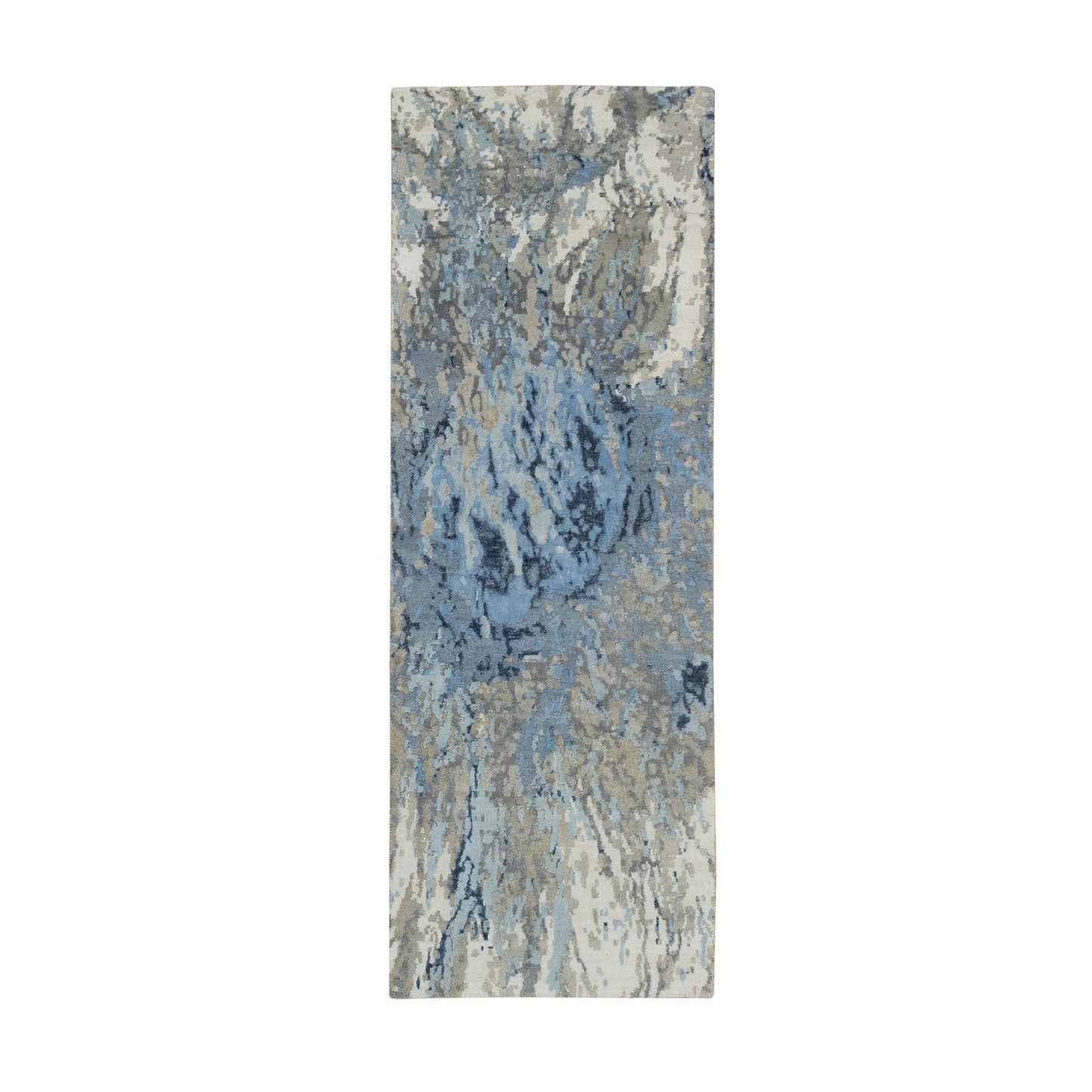 2'7"X8'1" Gray Abstract Design Wool And Silk Hand Knotted Runner Rug