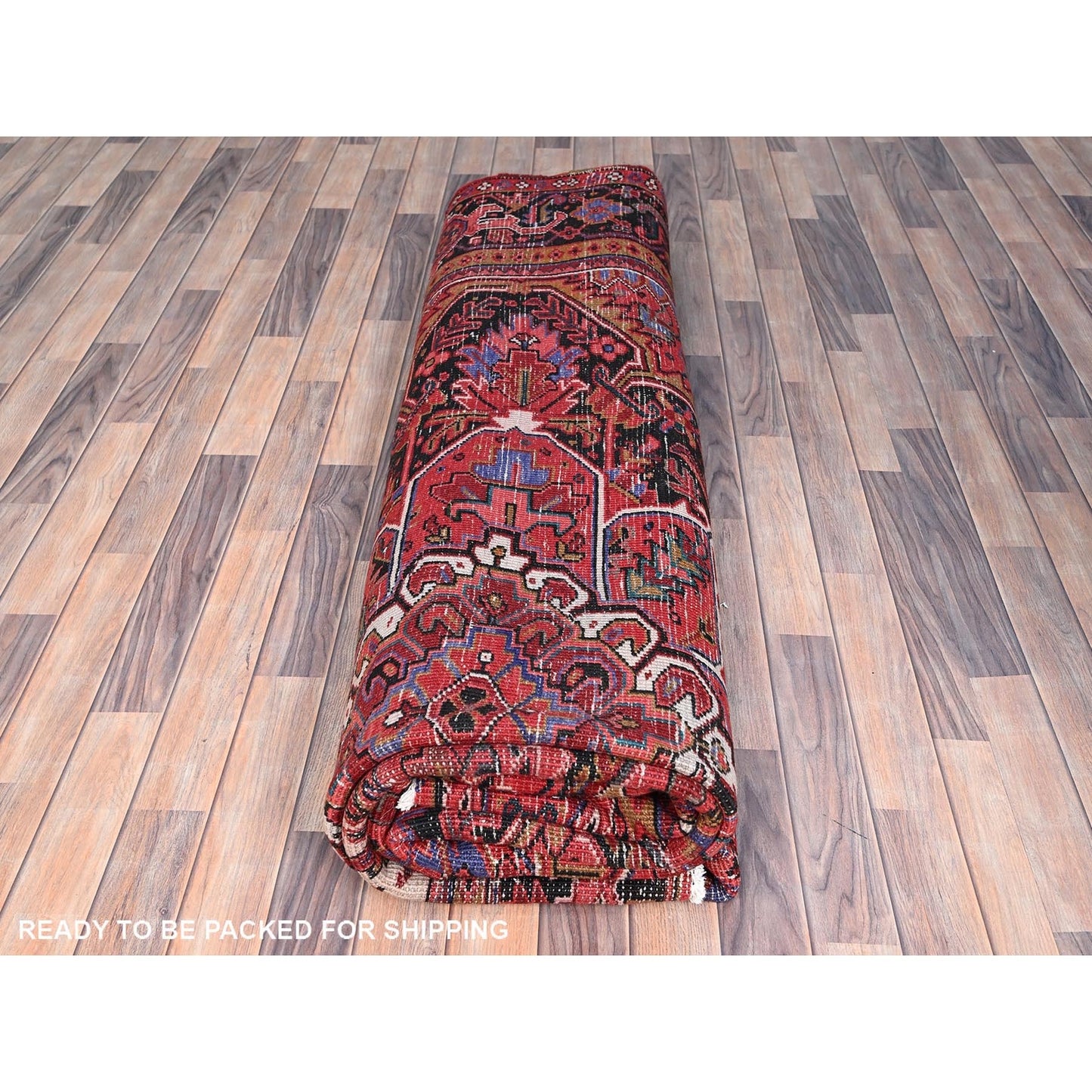10'1"X12'10" Electric Crimson Red Vintage Semi Antique Heris Abrash Rug