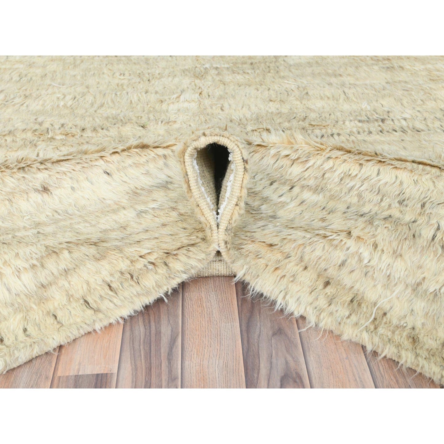 10'1"X14'1" Beige Undyed Natural Wool Hand Knotted Shaggy Moroccan Rug
