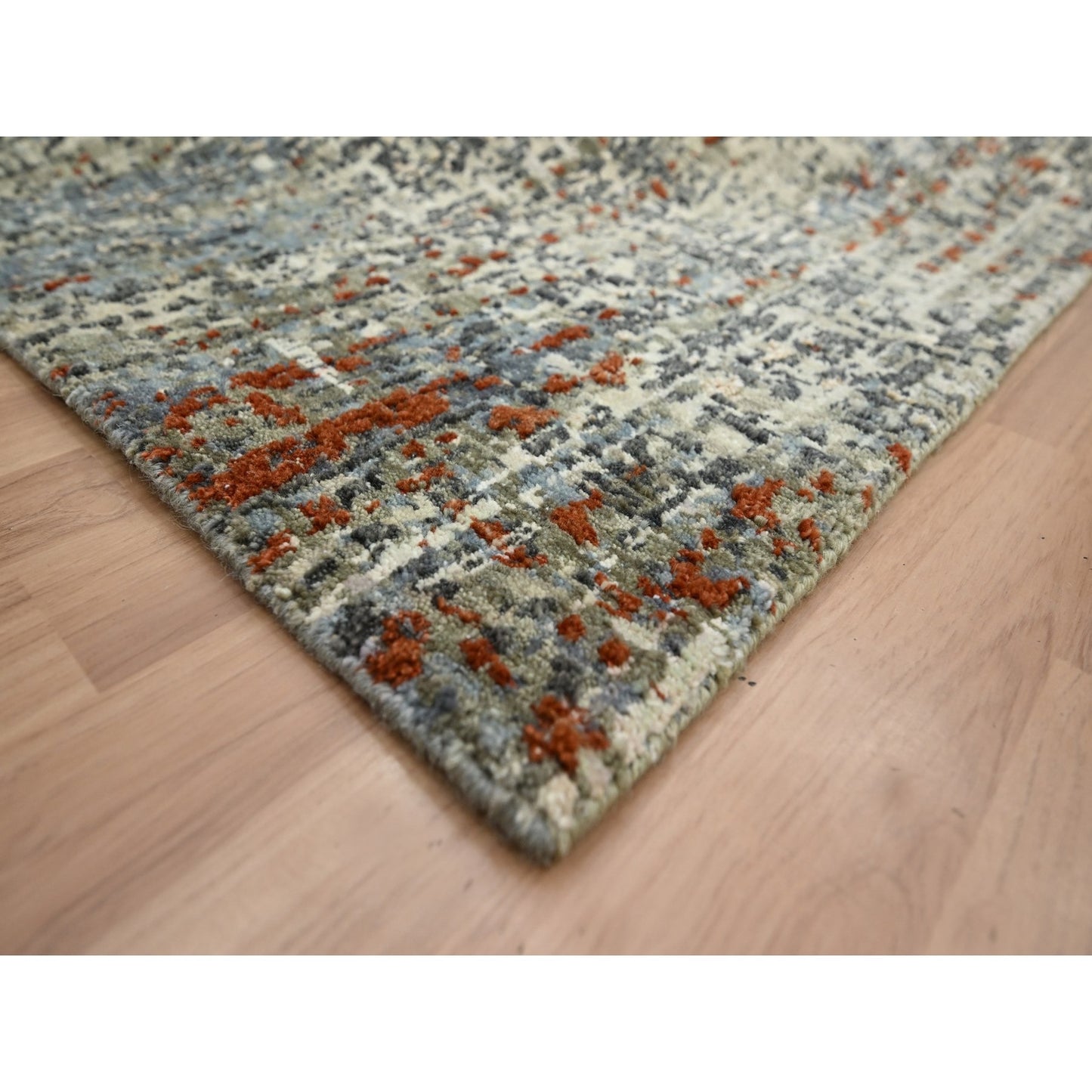 9'X12'3" Rust Red Abstract Design Pure Wool Hand Knotted Oriental Rug