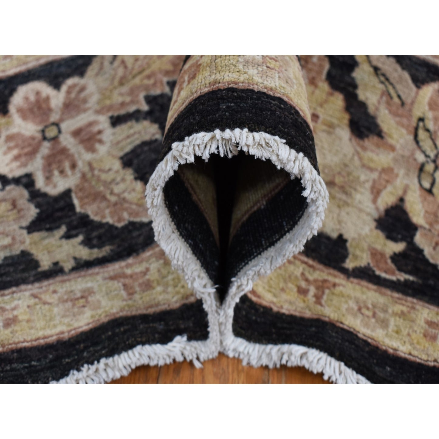 9'1"X12'4" Black Fine Peshawar Design Hand Knotted Pure Wool Rug
