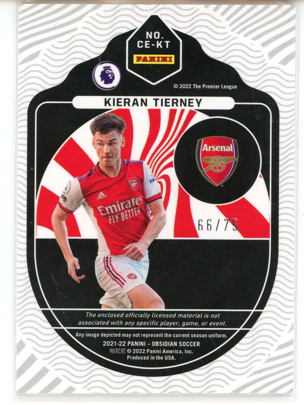 Kieran Tierney 2021-22 Panini Obsidian Soccer Cutting Edge Patch Card #Ce-Kt