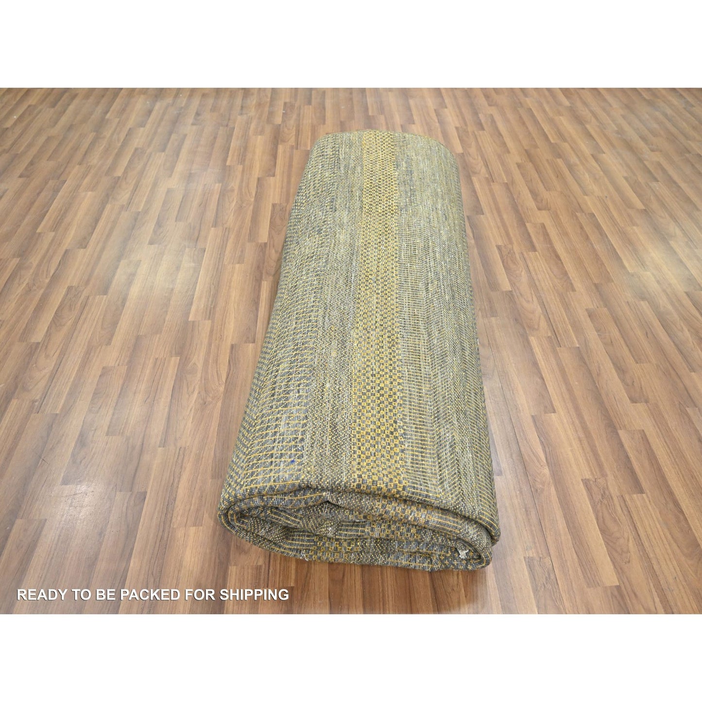 9'2"X12'6" Bone Brown Modern Grass Design Hand Knotted Wool And Silk Rug