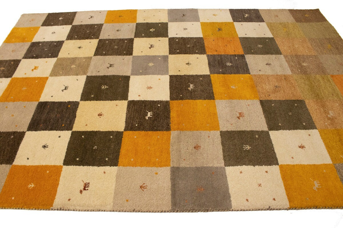 Modern Gabbeh Rug Multicolored Tribal Checker