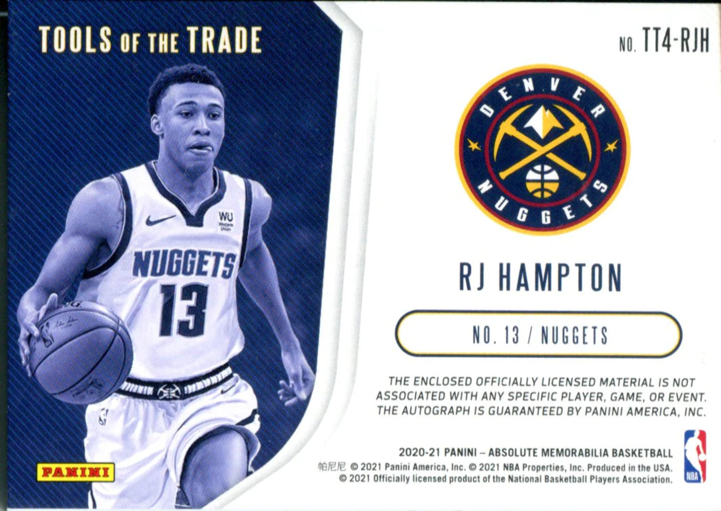 Rj Hampton 2020 Panini Absolute Autographed Tools Of The Trade Rookie Card 17/19