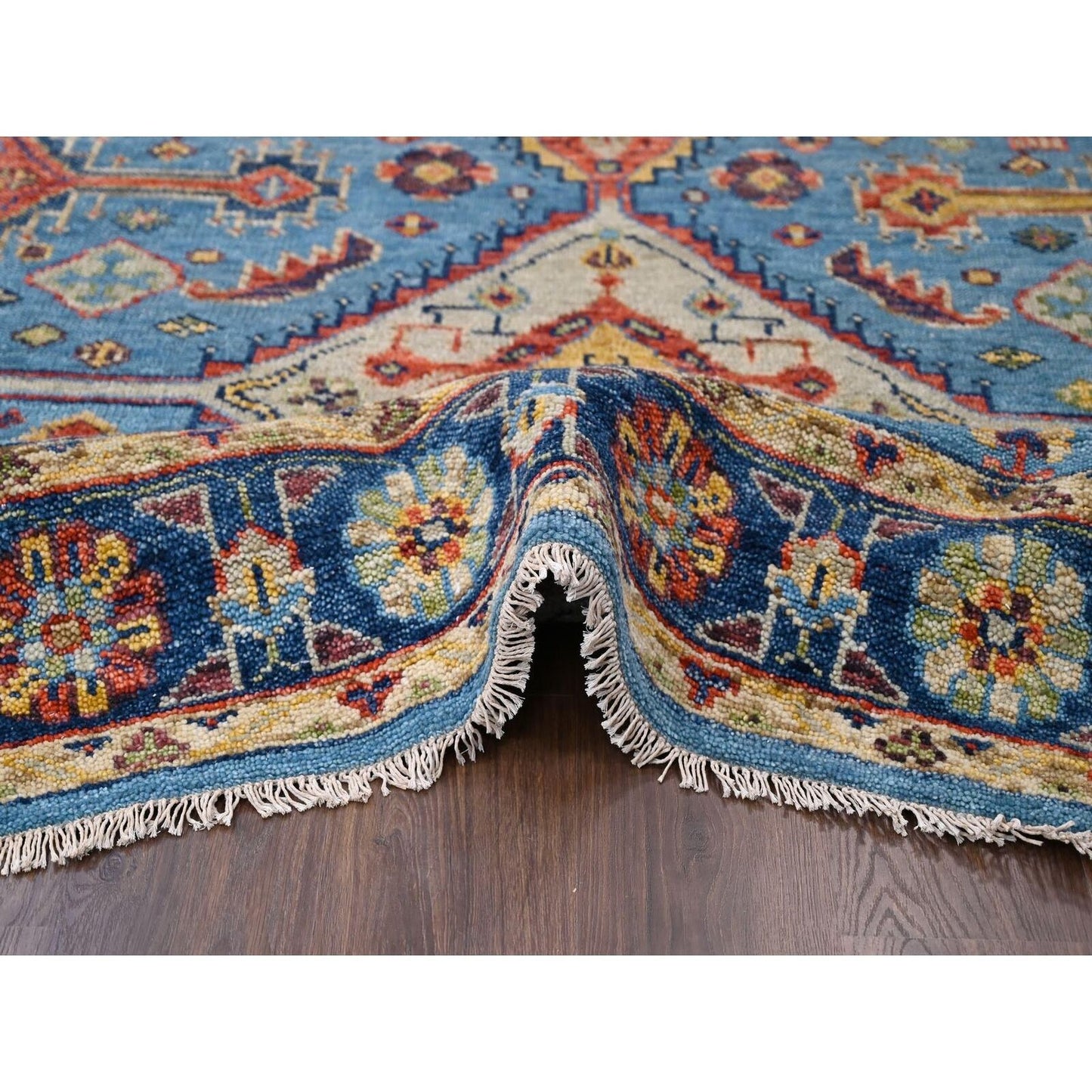 8'10"X11'10" Light Blue Hand Knotted Sheeraz Design Pure Wool Rug