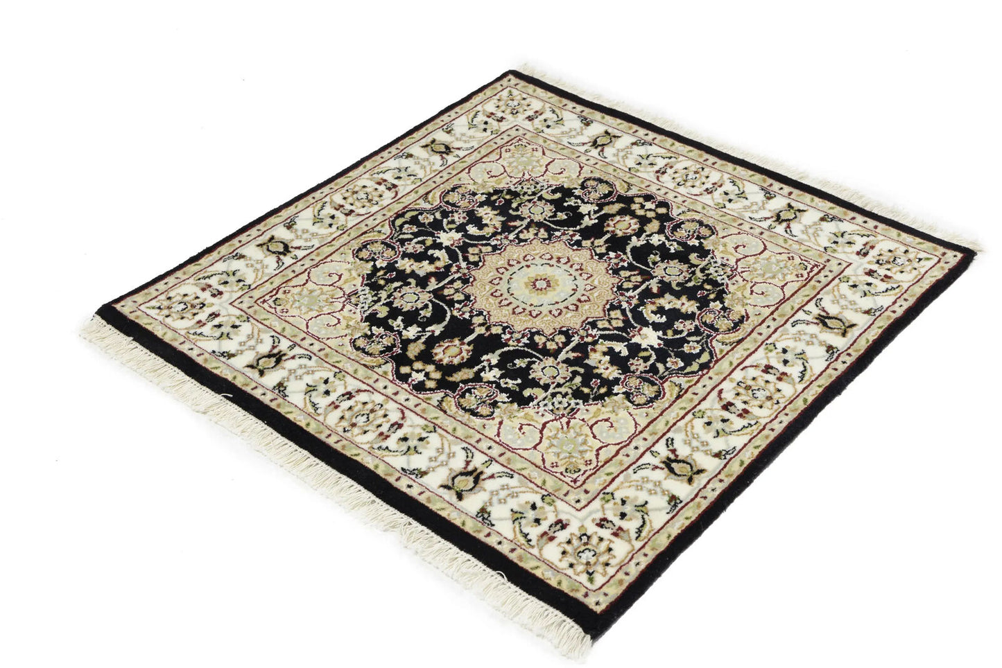 Small Oriental Decor Black Floral 3X3 Indo-Nain