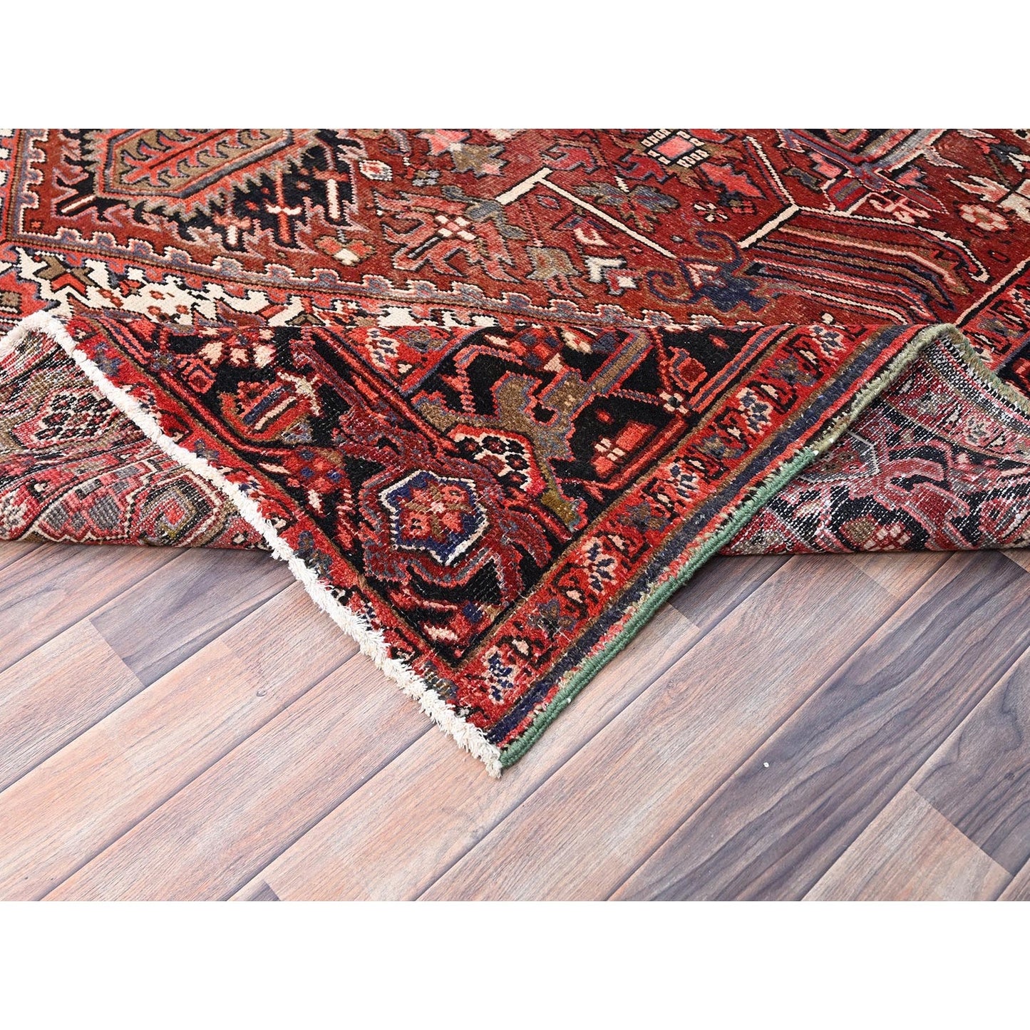8'X12'2" Rosewood Red Wool Hand Knotted Antique Zoroastrian Heris Rug