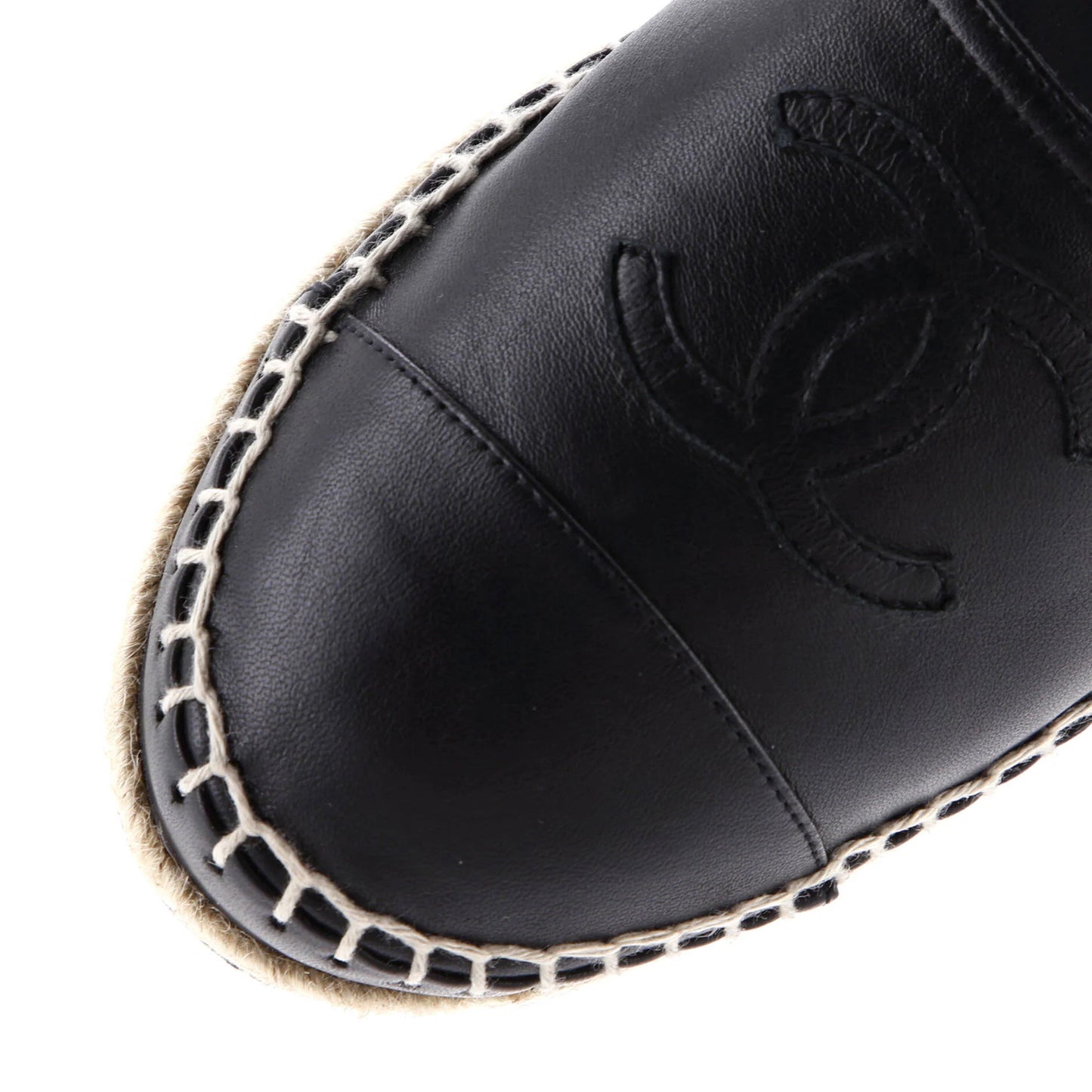 Chanel Women'S Cc Cap Toe Ankle Strap Espadrilles Leather