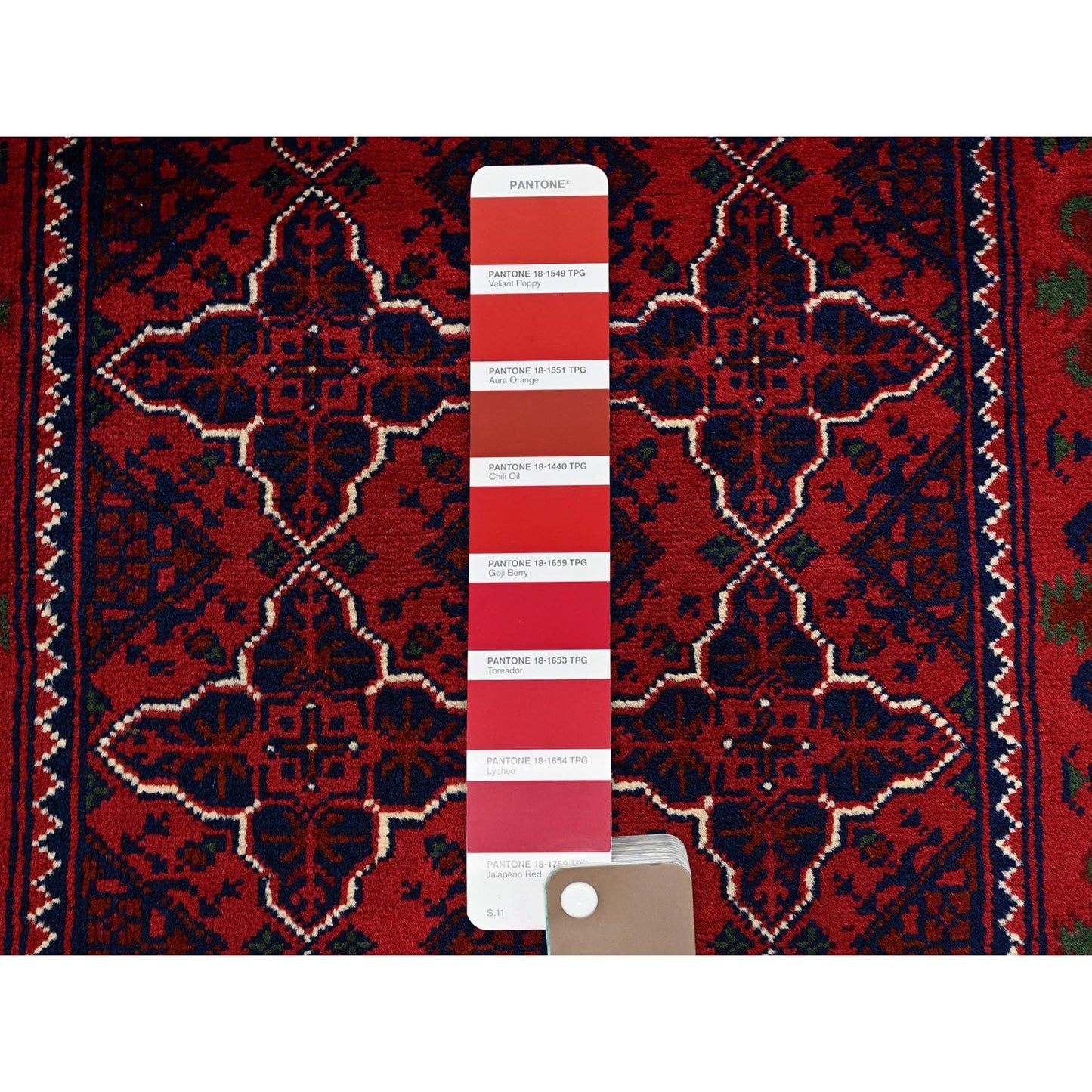 2'3"X4'8" Red Hand Knotted Geometric Afghan Khamyab Pure Wool Runner Rug