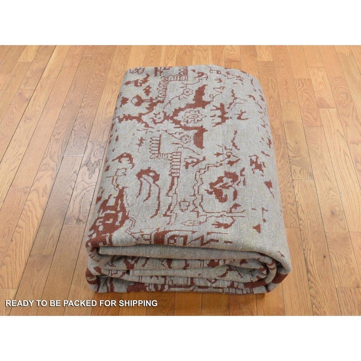 9'X11'9" Beige Broken Heris Design Wool And Silk Hand Knotted Rug