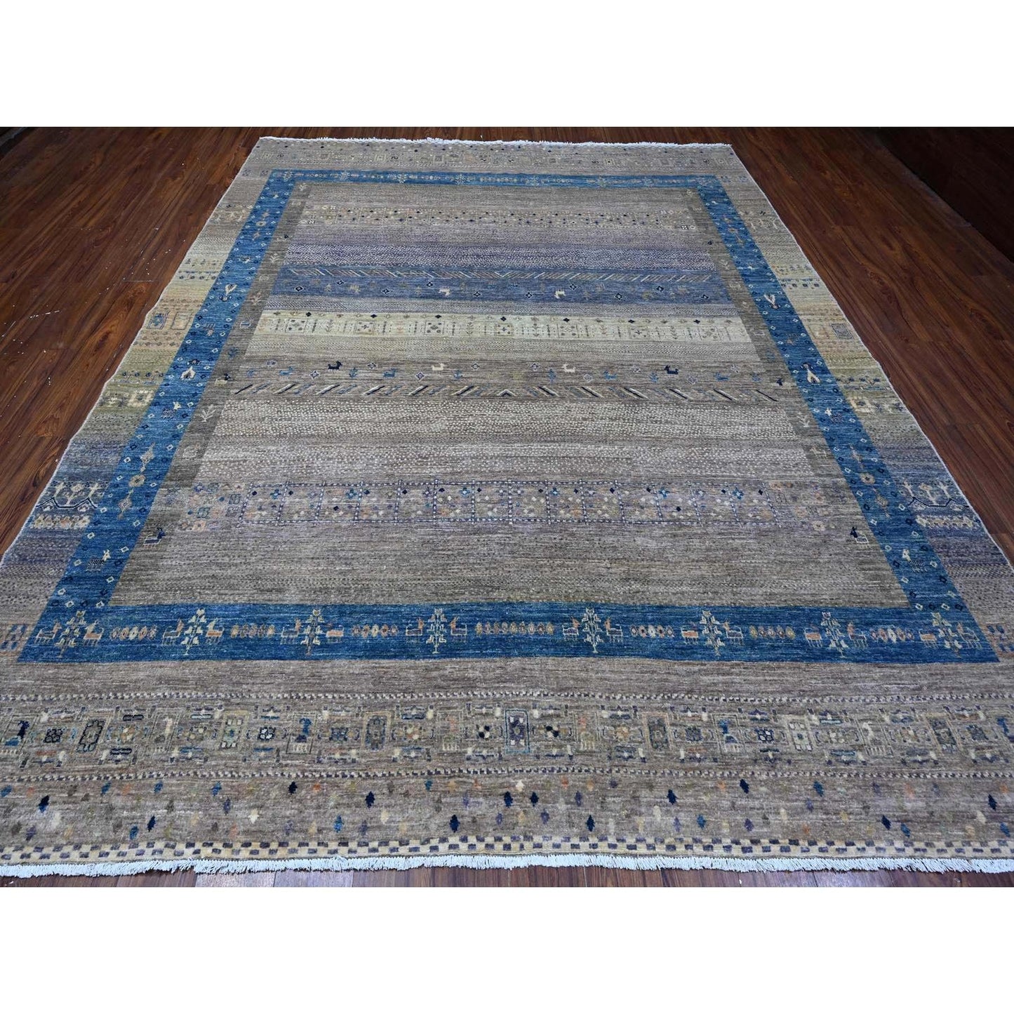 9'1"X11'8" Mindful Gray Fine Kashkuli Gabbeh Hand Knotted Oriental Rug