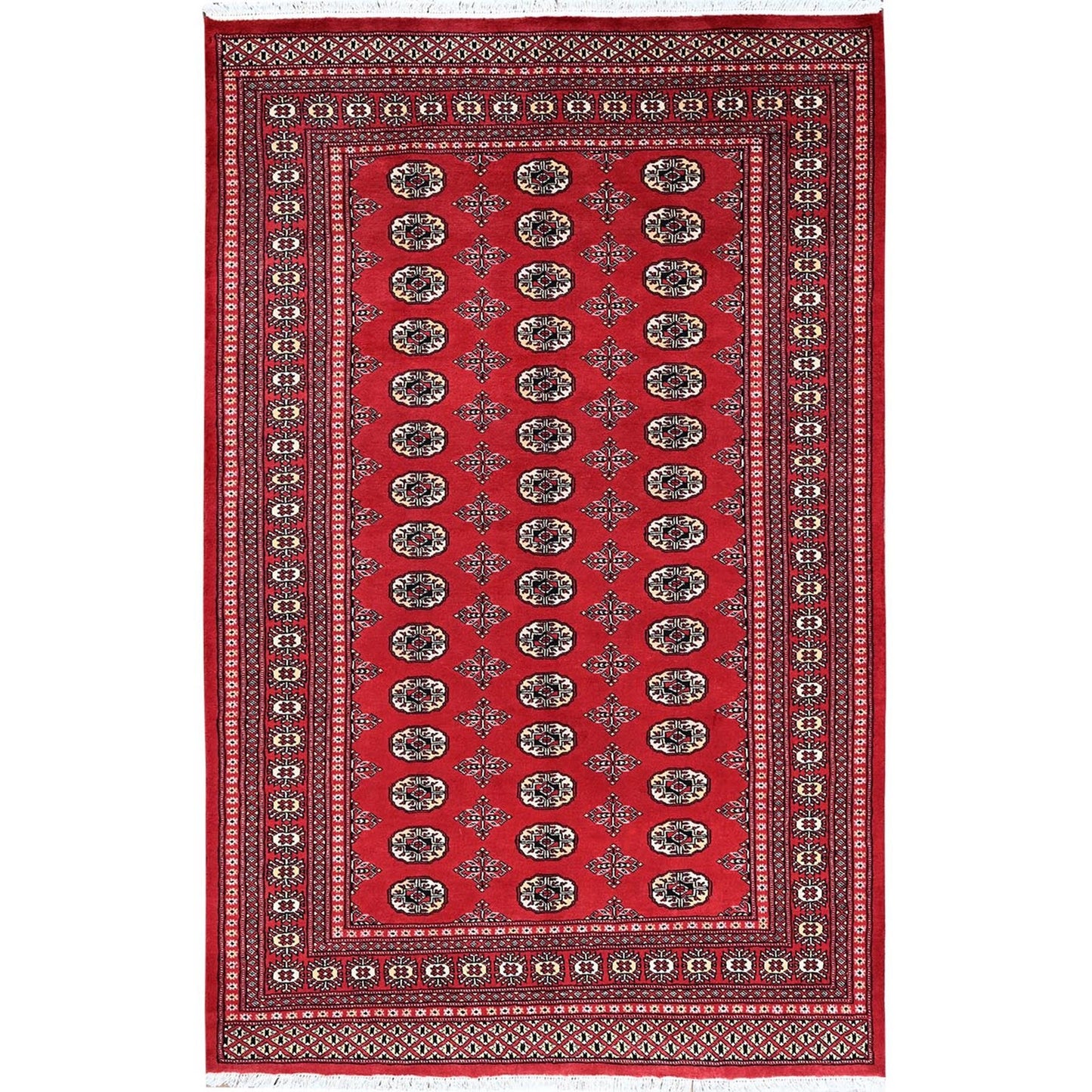 5'1"X8'1" Chili Red Princess Bokara Soft Wool Hand Knotted Mat Rug