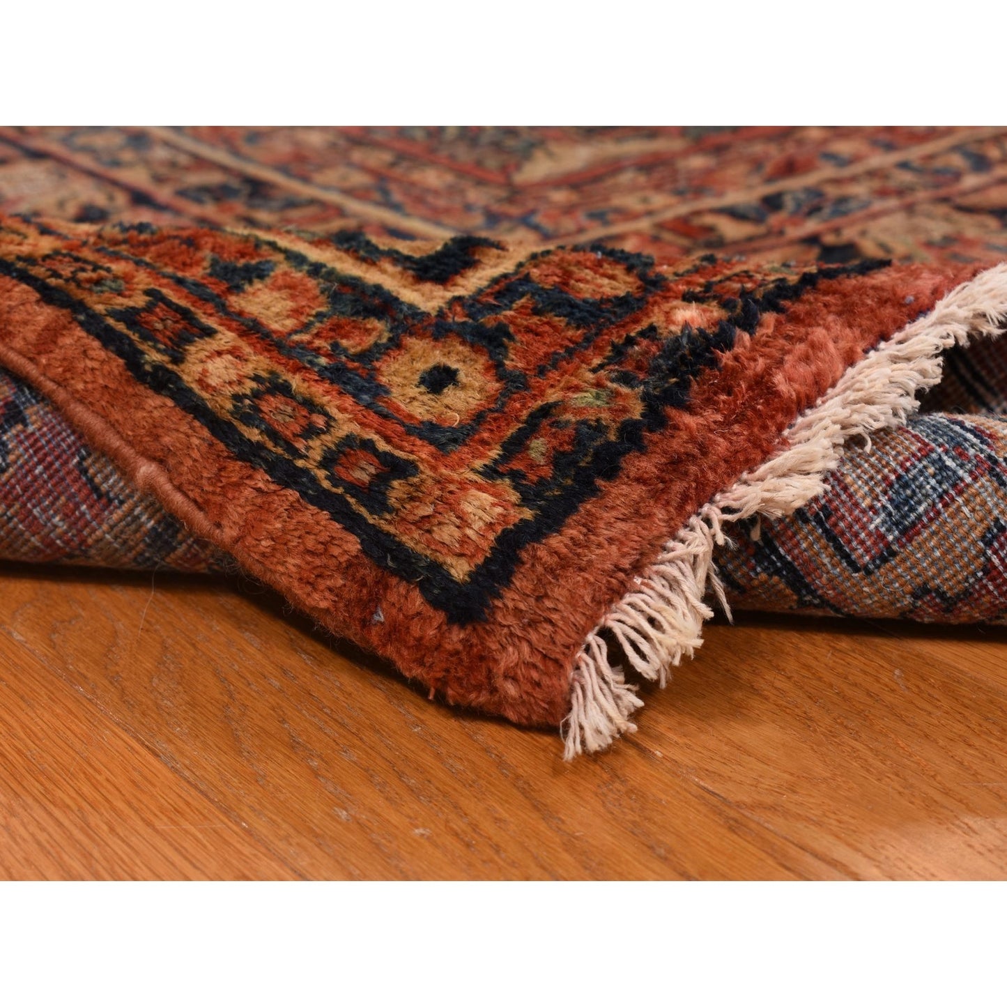 10'X13'4" Red Antique Zoroastrian Saroogh Worn Down Wool Hand Knotted Rug
