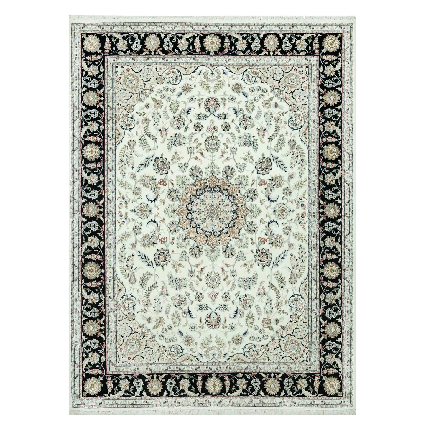 9'X12'2" Snowbound White Hand Knotted Nain 250 Kpsi Design 100% Wool Rug