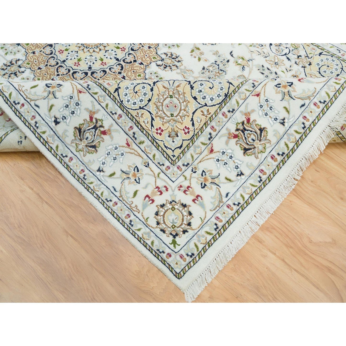 6'1"X9'1" White Hand Knotted Nain Design 250 Kpsi Natural Wool Rug