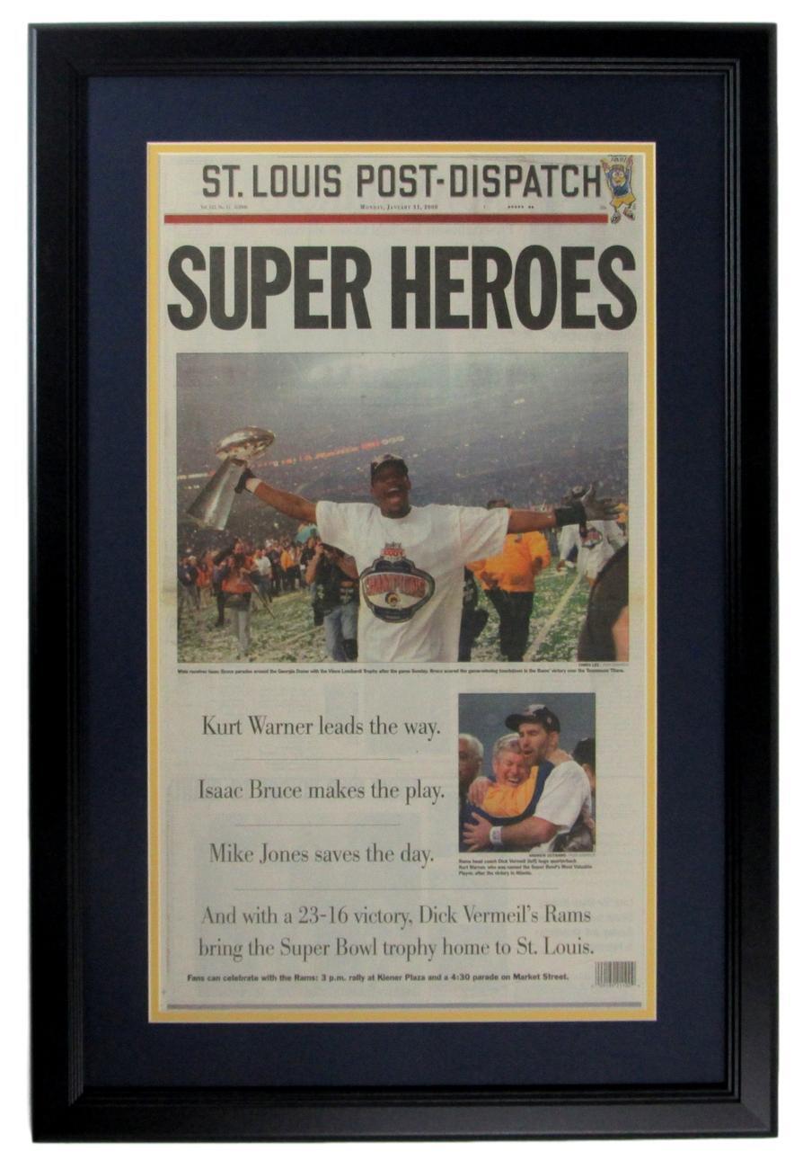 St. Louis Dispatch 2000 Rams S.B. Xxxiv Champs Newspaper Framed 152556