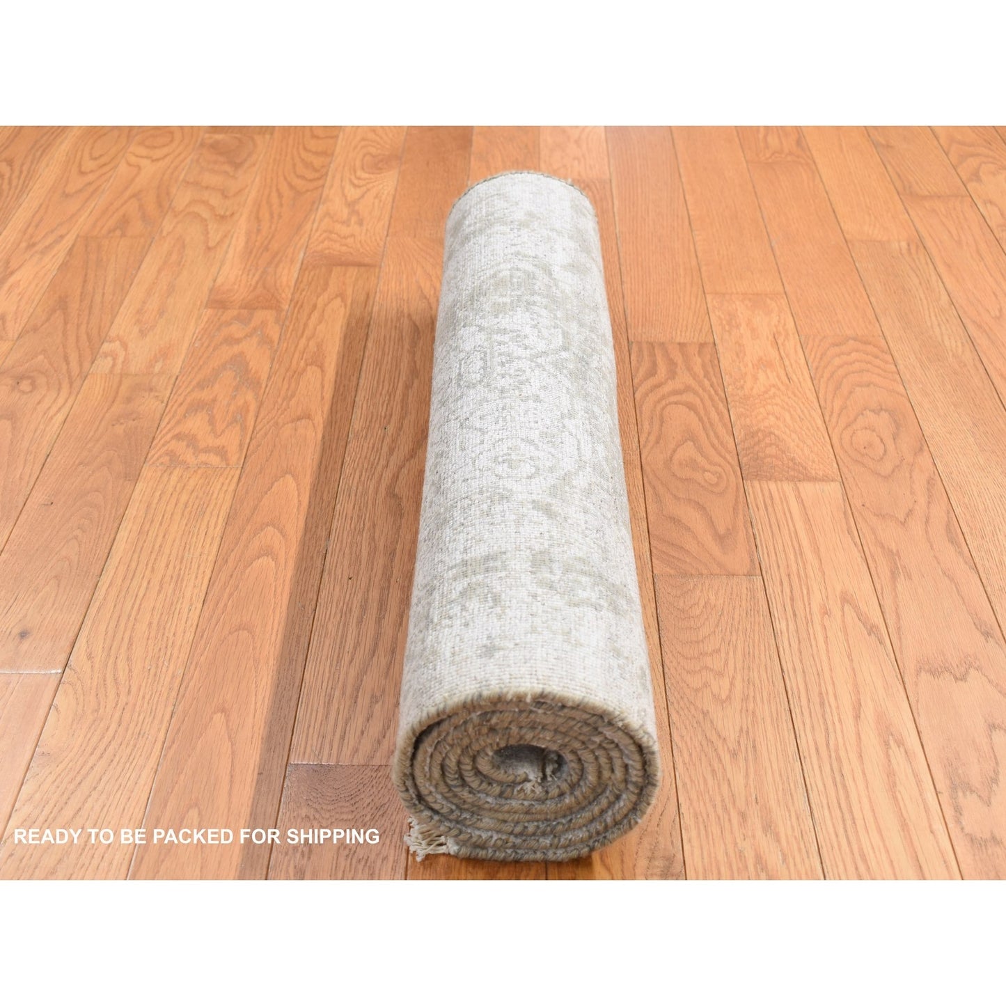 2'7"X6' Gray Hand Knotted Wool And Silk Zoroastrian Design Runner Rug