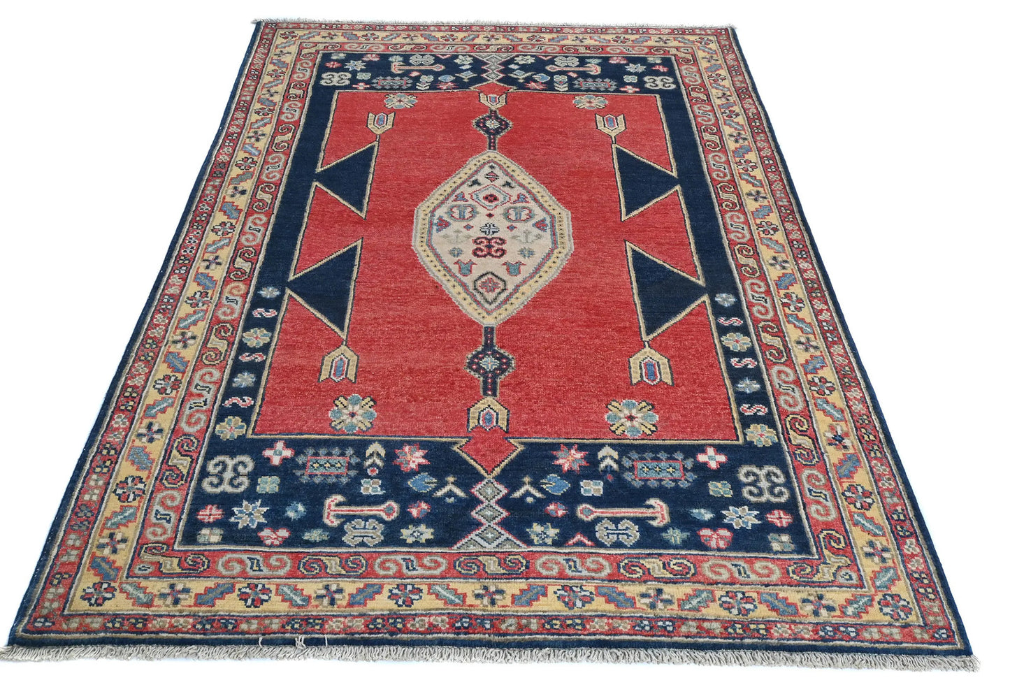 Handmade Kazak Oushak Oriental Rug 4X6 Ft Red