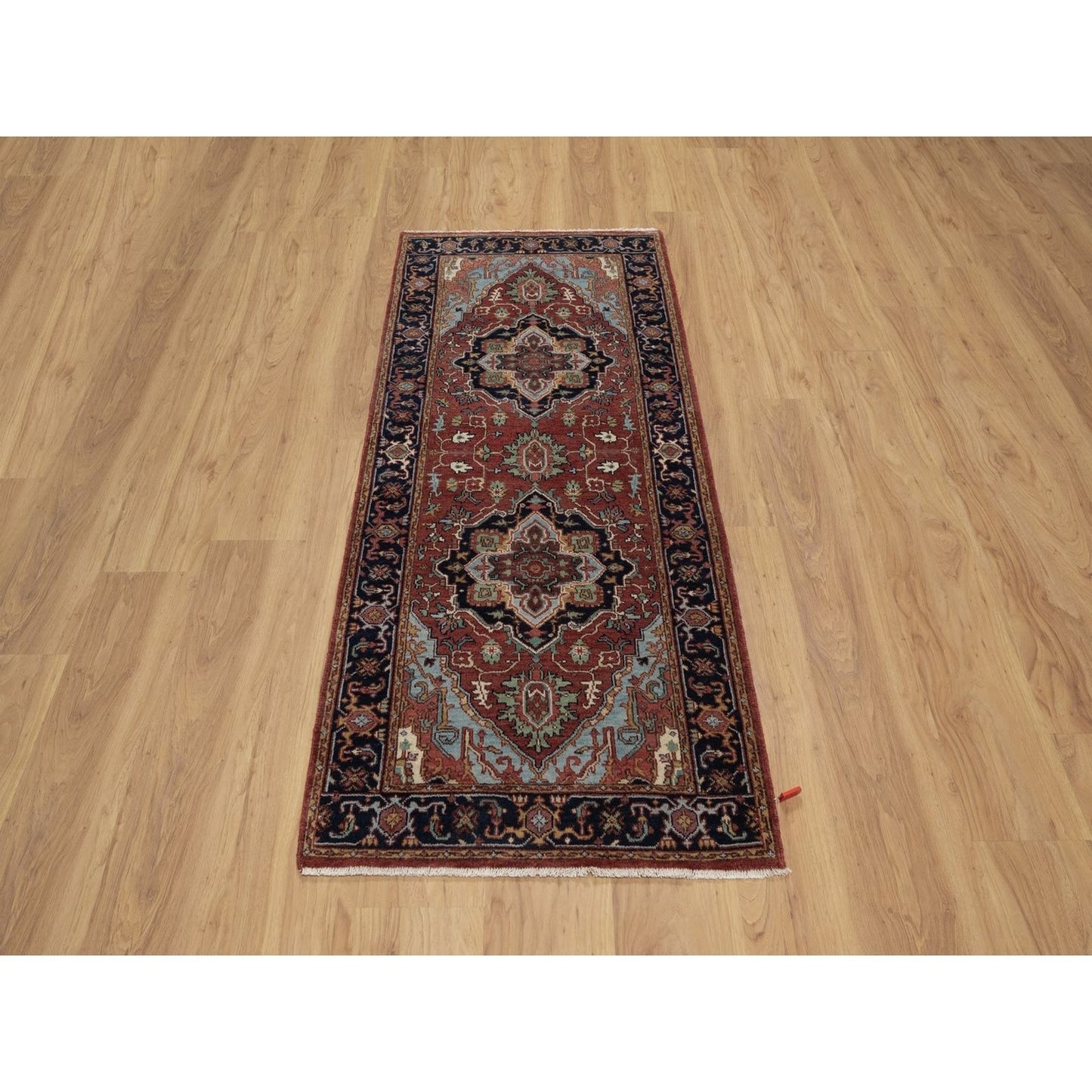 2'6"X6'2" Red Antiqued Heris Hand Knotted New Zealand Wool Runner Rug