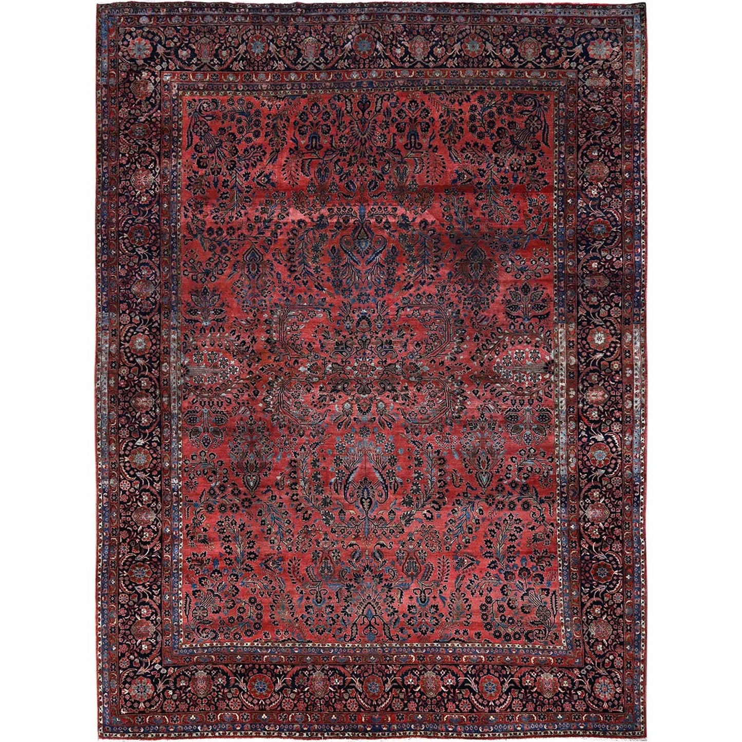10'3"X13'9" Red Antique Zoroastrian Saroogh Hand Knotted Wool Oriental Rug