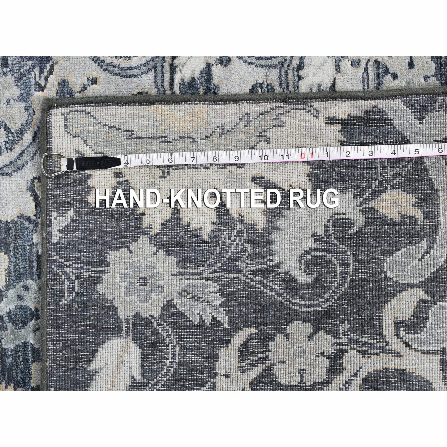 3'X12'2" Silk With Textured Wool Palmette Motif Hand Made Wide Runner Rug