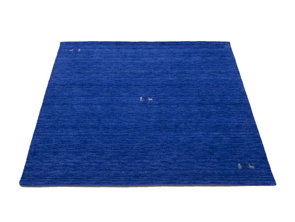 Modern Royal Blue Gabbeh Square Rug Tribal Design