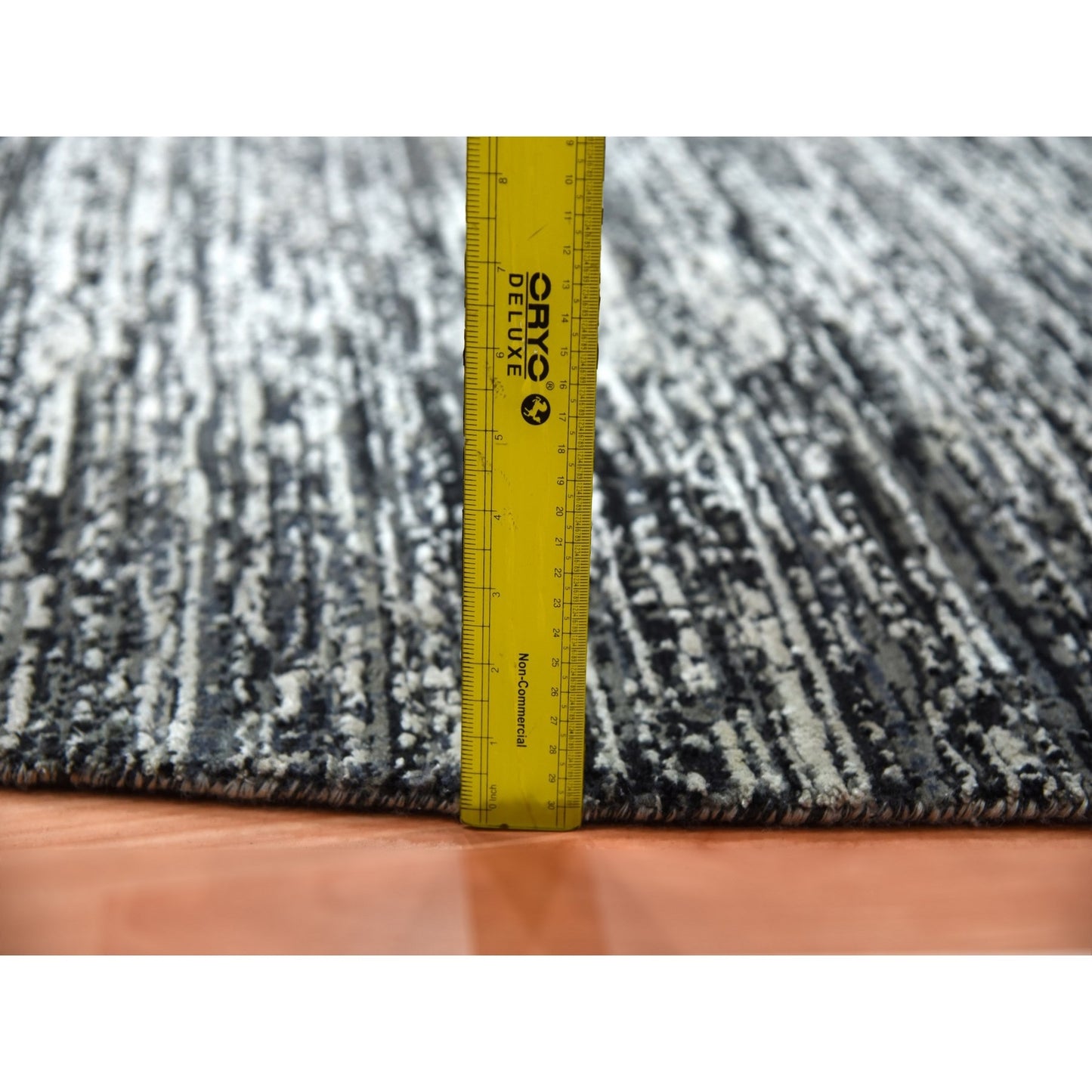 10'X10' Black Striae Design Wool And Silk Hand Knotted Round Rug