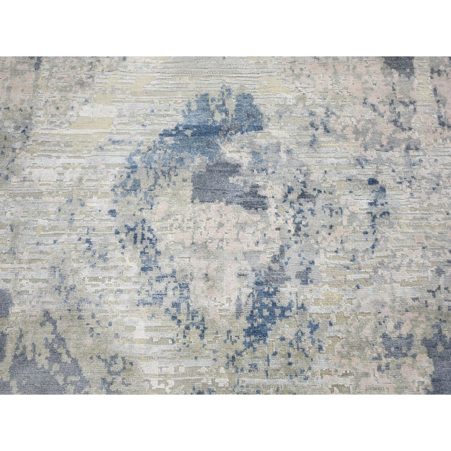 8'10"X12'1" Ivory Large Elements With Pastels Silk With Textured Wool Rug