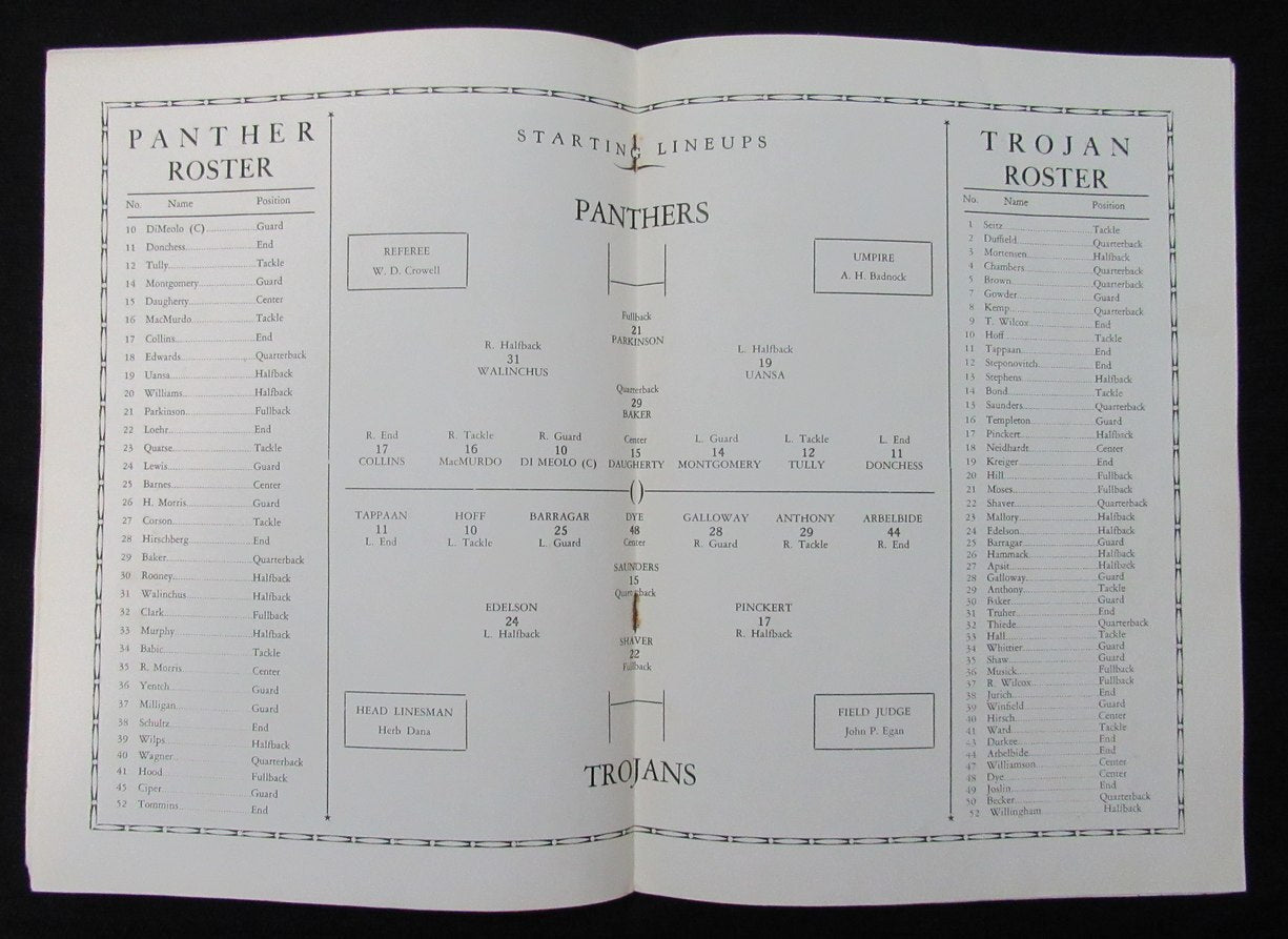 Vintage 1930 Pittsburgh Vs. So. California Ncaa