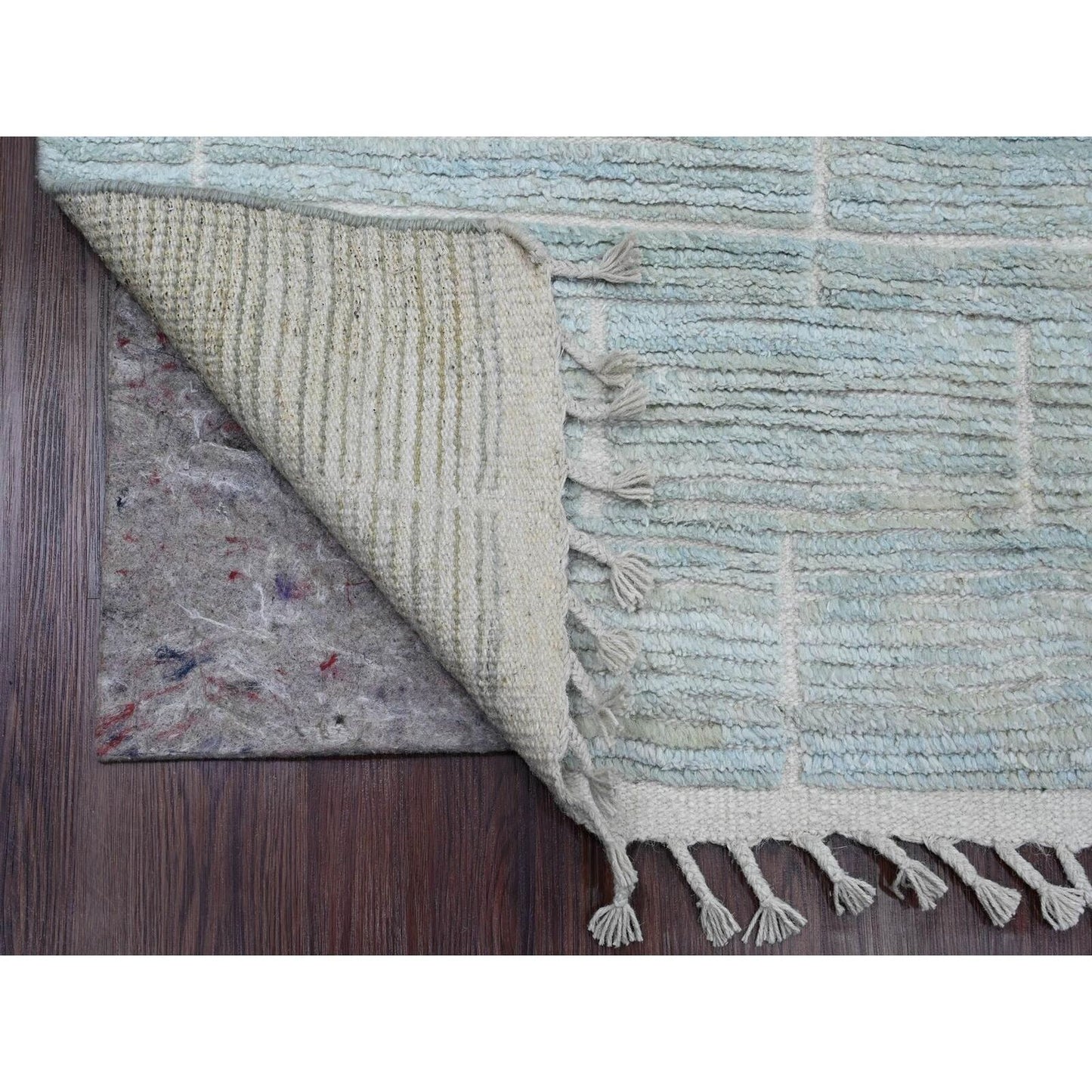 3'X13'2" Blue Geometric Moroccan Weave Soft Wool Hand Knotted Runner Rug