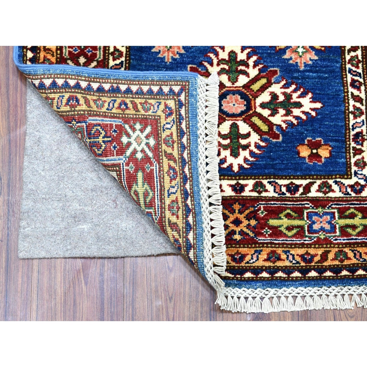 2'7"X8'7" Blue Super Kazak Tribal Design Hand Knotted Wool Runner Rug