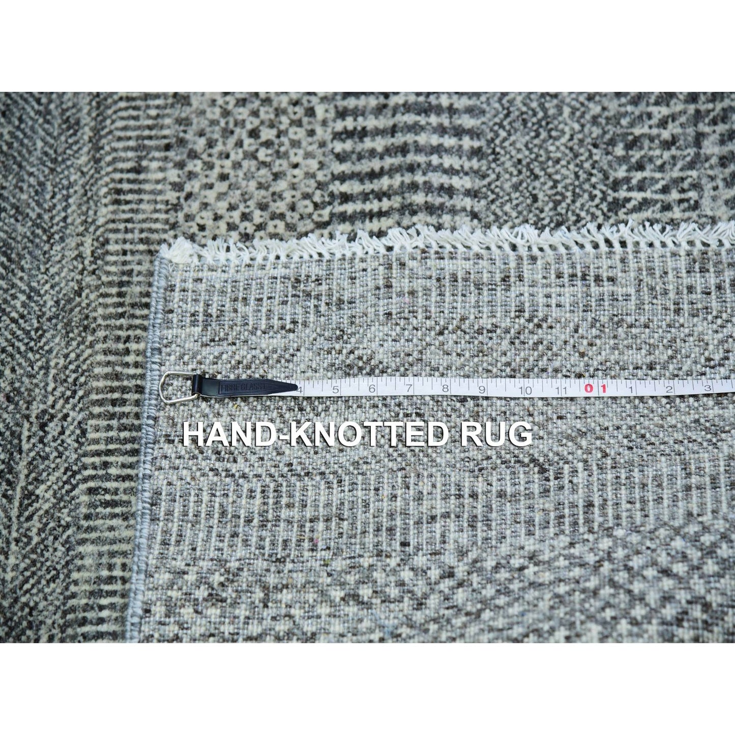 4'X10'2" Gray Modern Undyed Wool Grass Hand Knotted Wide Runner Rug